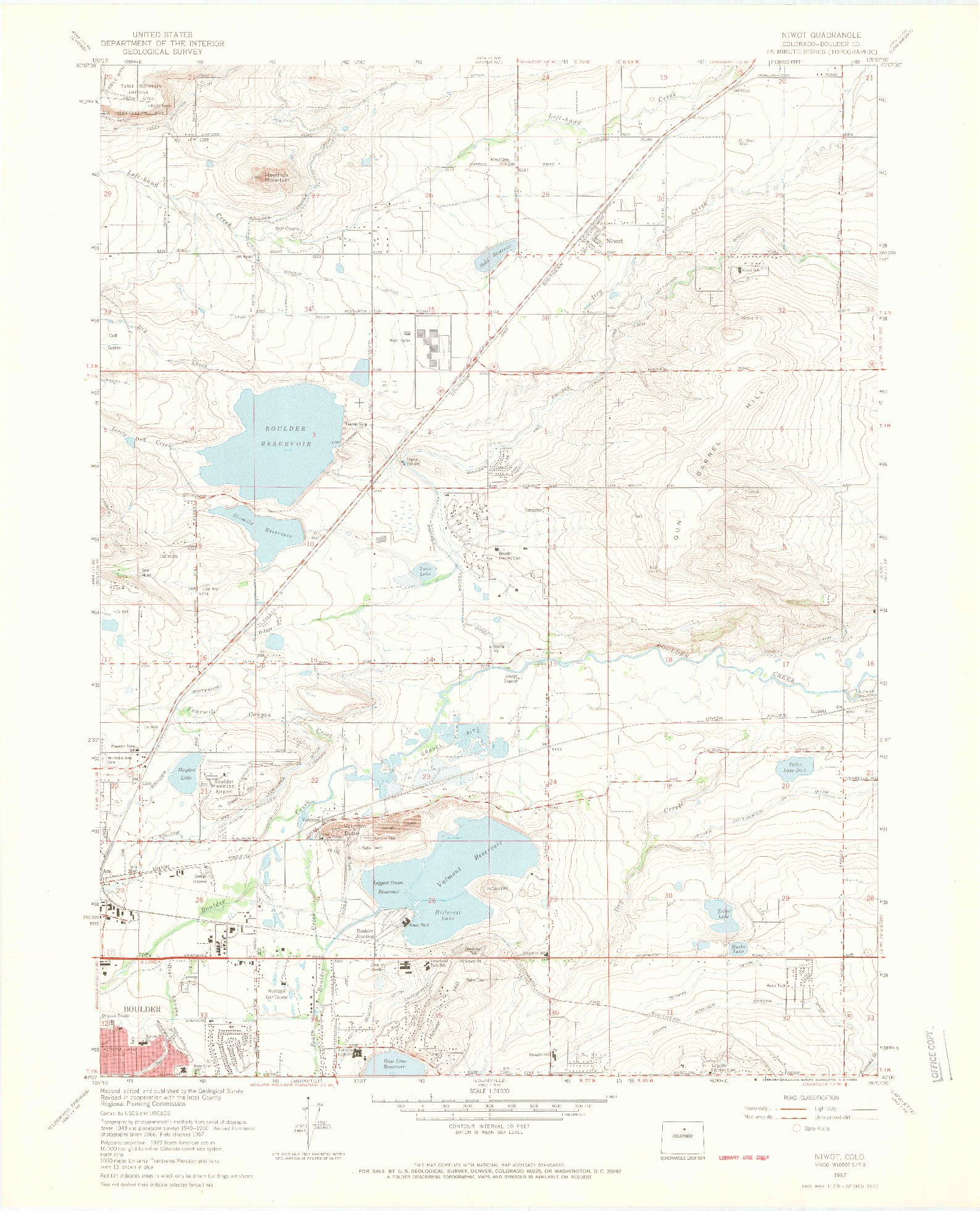 USGS 1:24000-SCALE QUADRANGLE FOR NIWOT, CO 1967