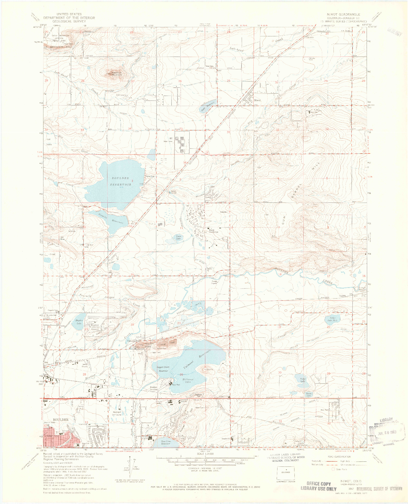 USGS 1:24000-SCALE QUADRANGLE FOR NIWOT, CO 1967