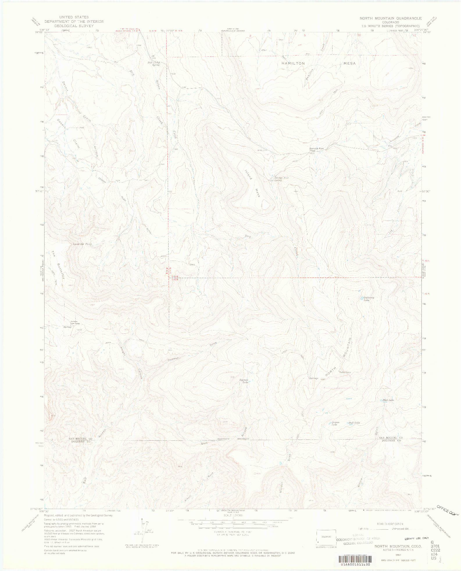 USGS 1:24000-SCALE QUADRANGLE FOR NORTH MOUNTAIN, CO 1964