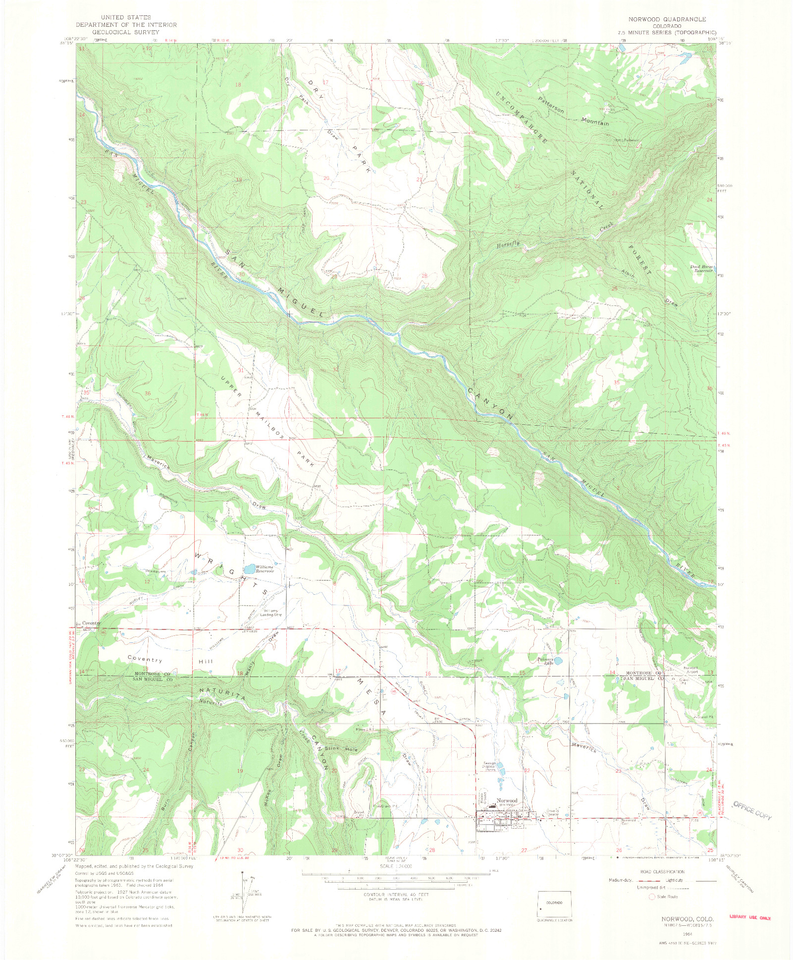 USGS 1:24000-SCALE QUADRANGLE FOR NORWOOD, CO 1964