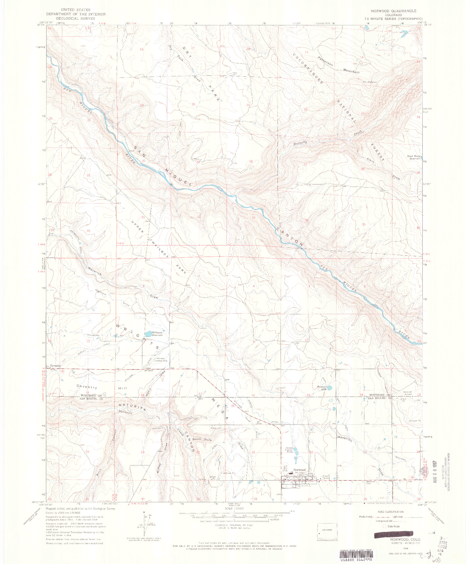 USGS 1:24000-SCALE QUADRANGLE FOR NORWOOD, CO 1964