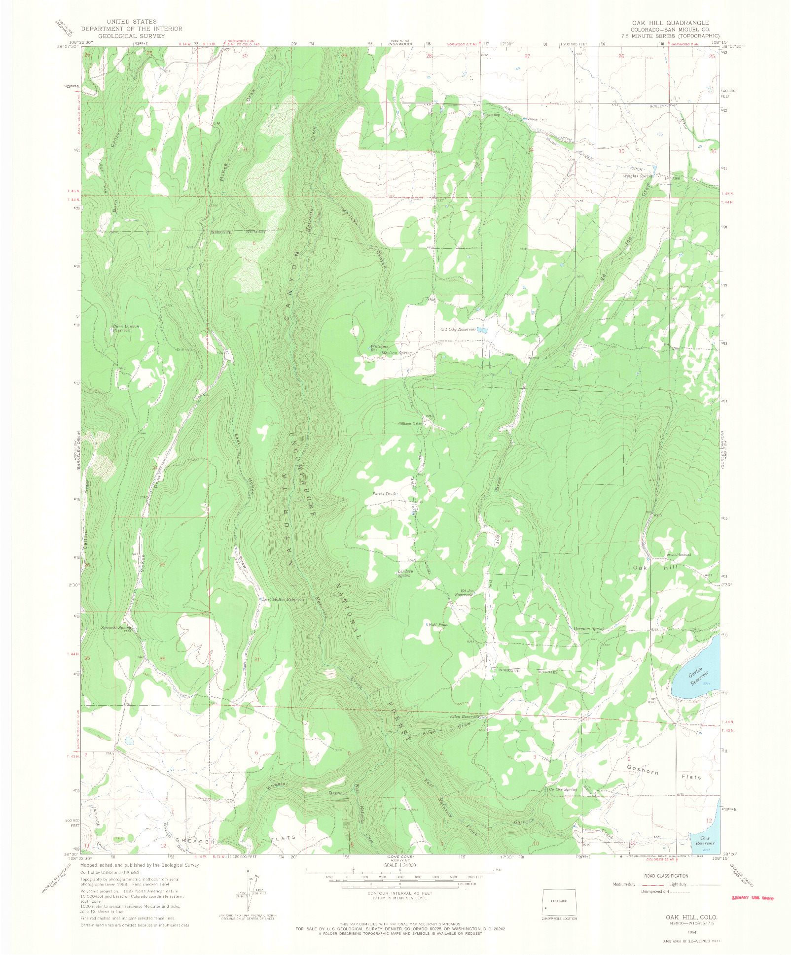 USGS 1:24000-SCALE QUADRANGLE FOR OAK HILL, CO 1964