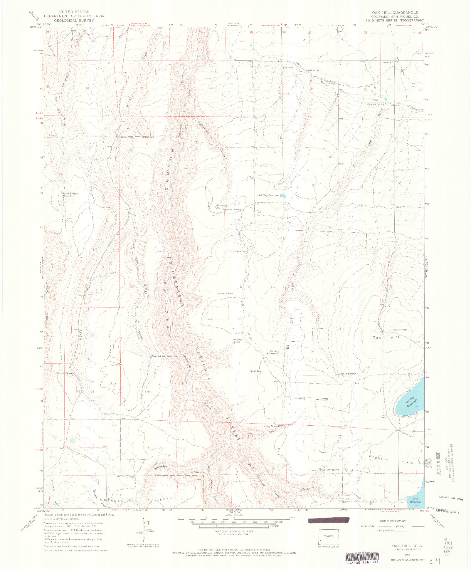 USGS 1:24000-SCALE QUADRANGLE FOR OAK HILL, CO 1964