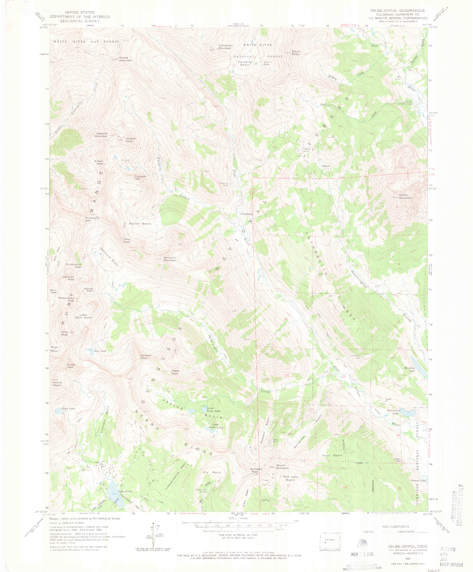 USGS 1:24000-SCALE QUADRANGLE FOR OH-BE-JOYFUL, CO 1961