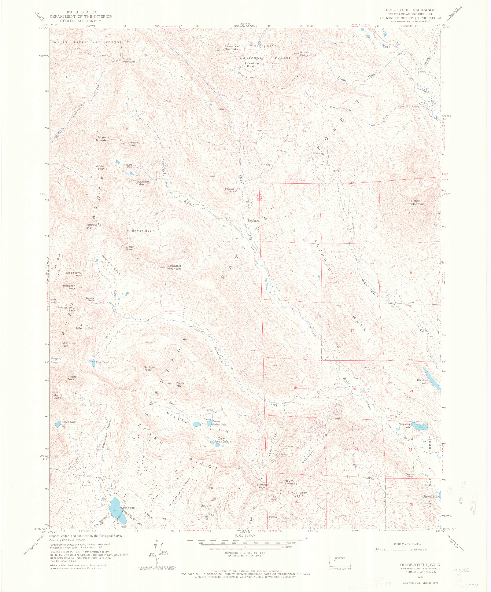 USGS 1:24000-SCALE QUADRANGLE FOR OH-BE-JOYFUL, CO 1961
