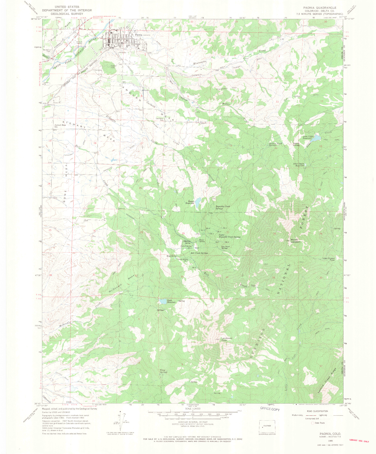 USGS 1:24000-SCALE QUADRANGLE FOR PAONIA, CO 1965