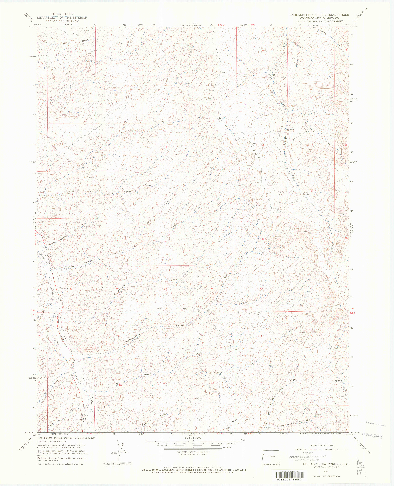 USGS 1:24000-SCALE QUADRANGLE FOR PHILADELPHIA CREEK, CO 1964