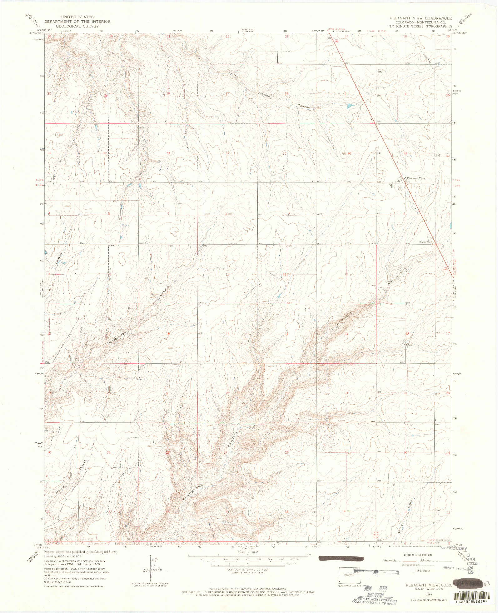 USGS 1:24000-SCALE QUADRANGLE FOR PLEASANT VIEW, CO 1965