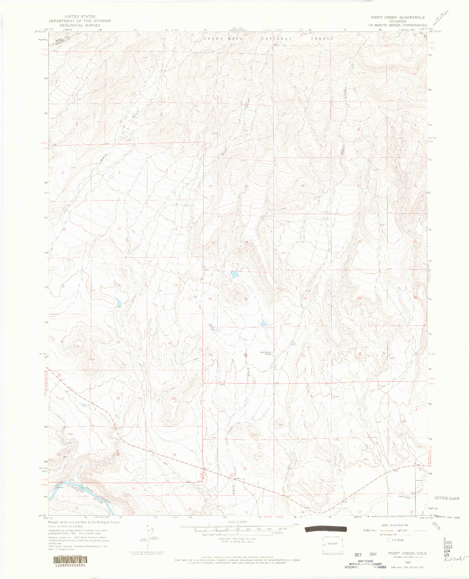 USGS 1:24000-SCALE QUADRANGLE FOR POINT CREEK, CO 1965
