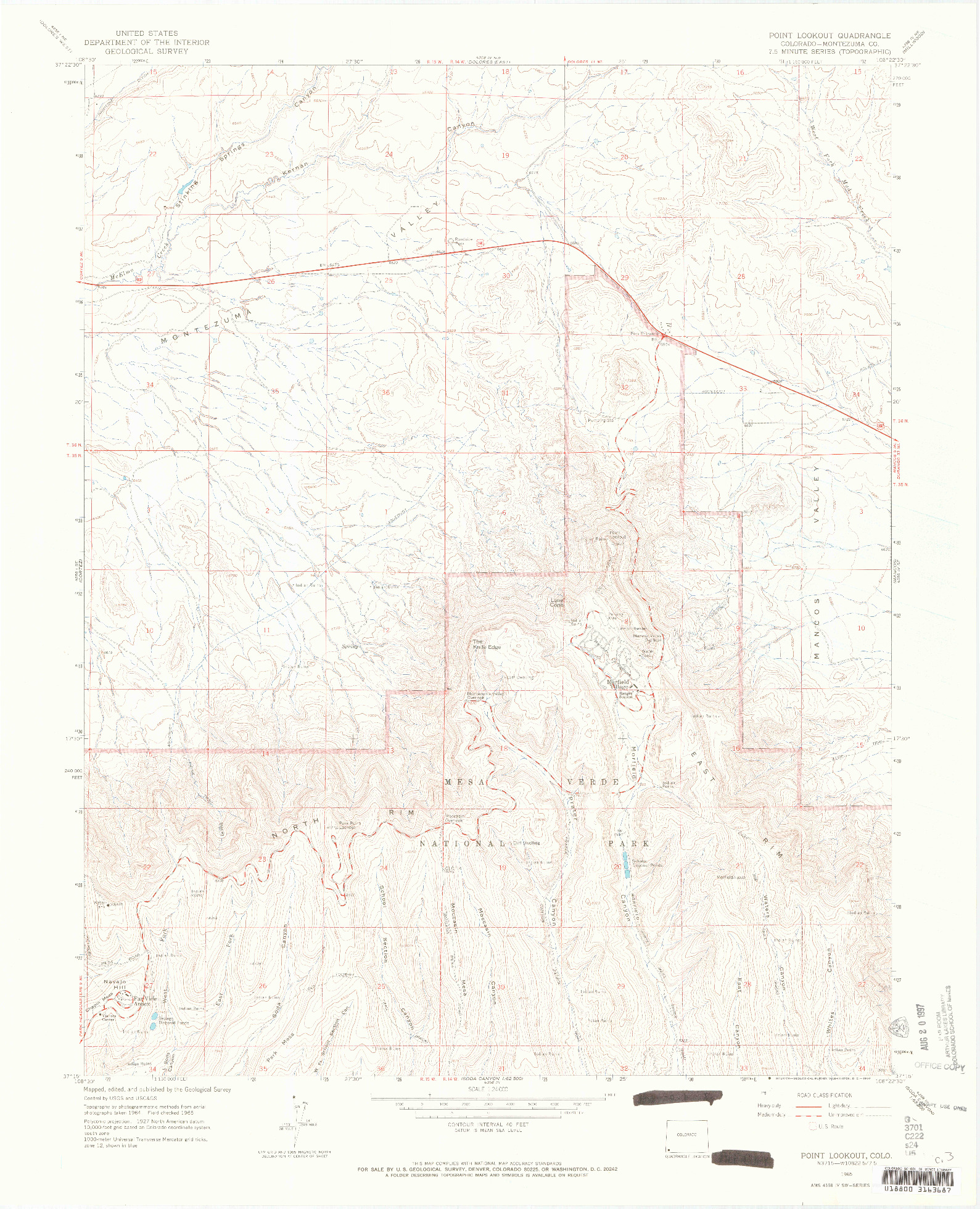 USGS 1:24000-SCALE QUADRANGLE FOR POINT LOOKOUT, CO 1965