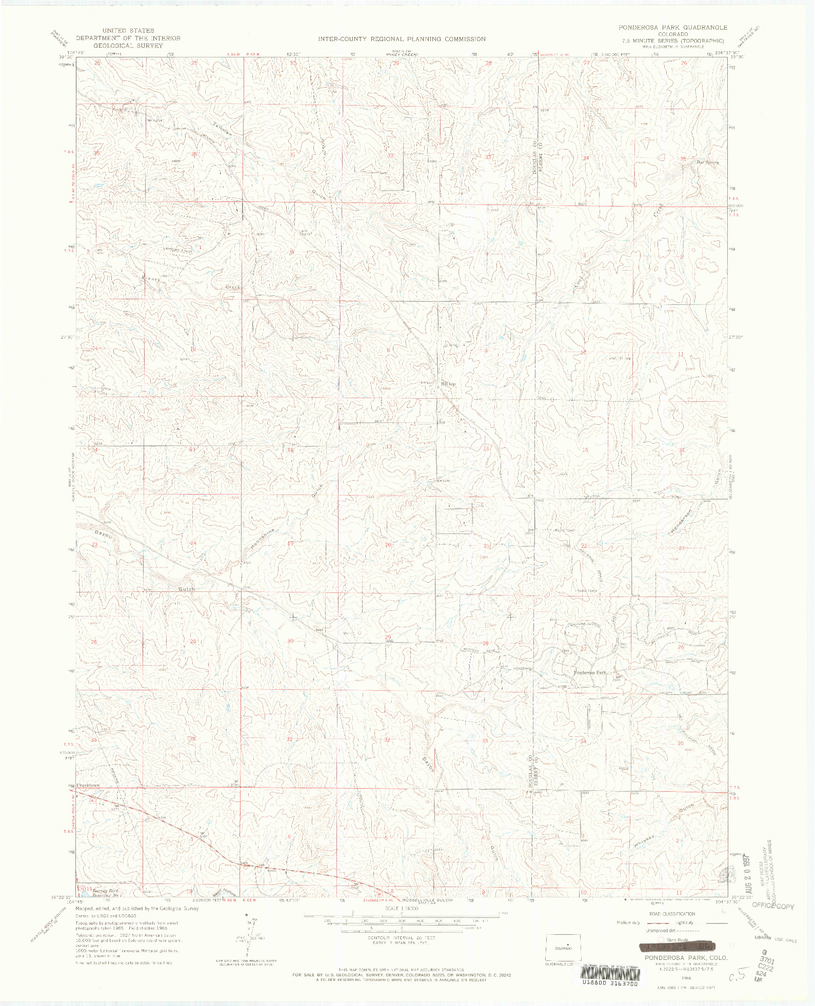 USGS 1:24000-SCALE QUADRANGLE FOR PONDEROSA PARK, CO 1966
