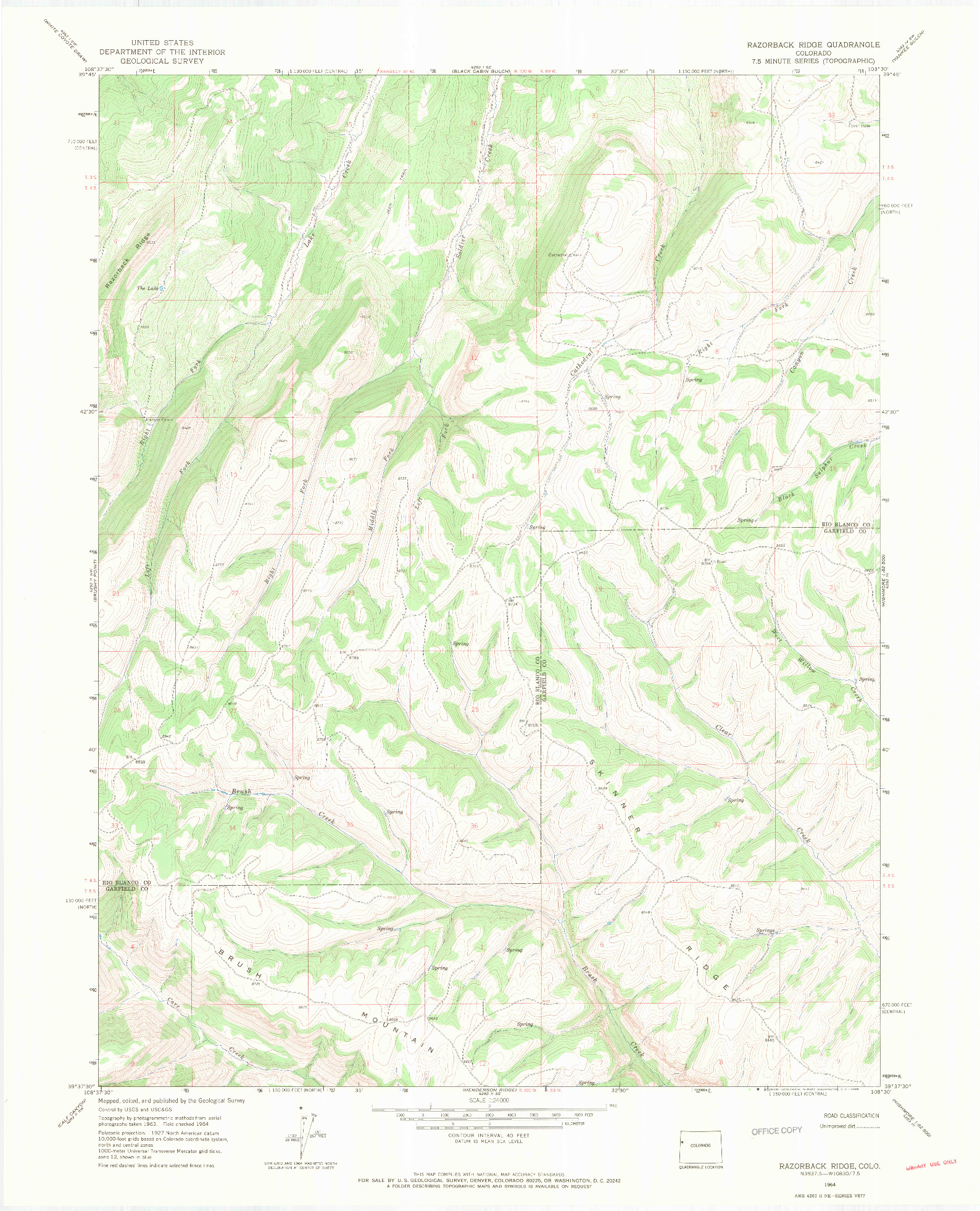 USGS 1:24000-SCALE QUADRANGLE FOR RAZORBACK RIDGE, CO 1964