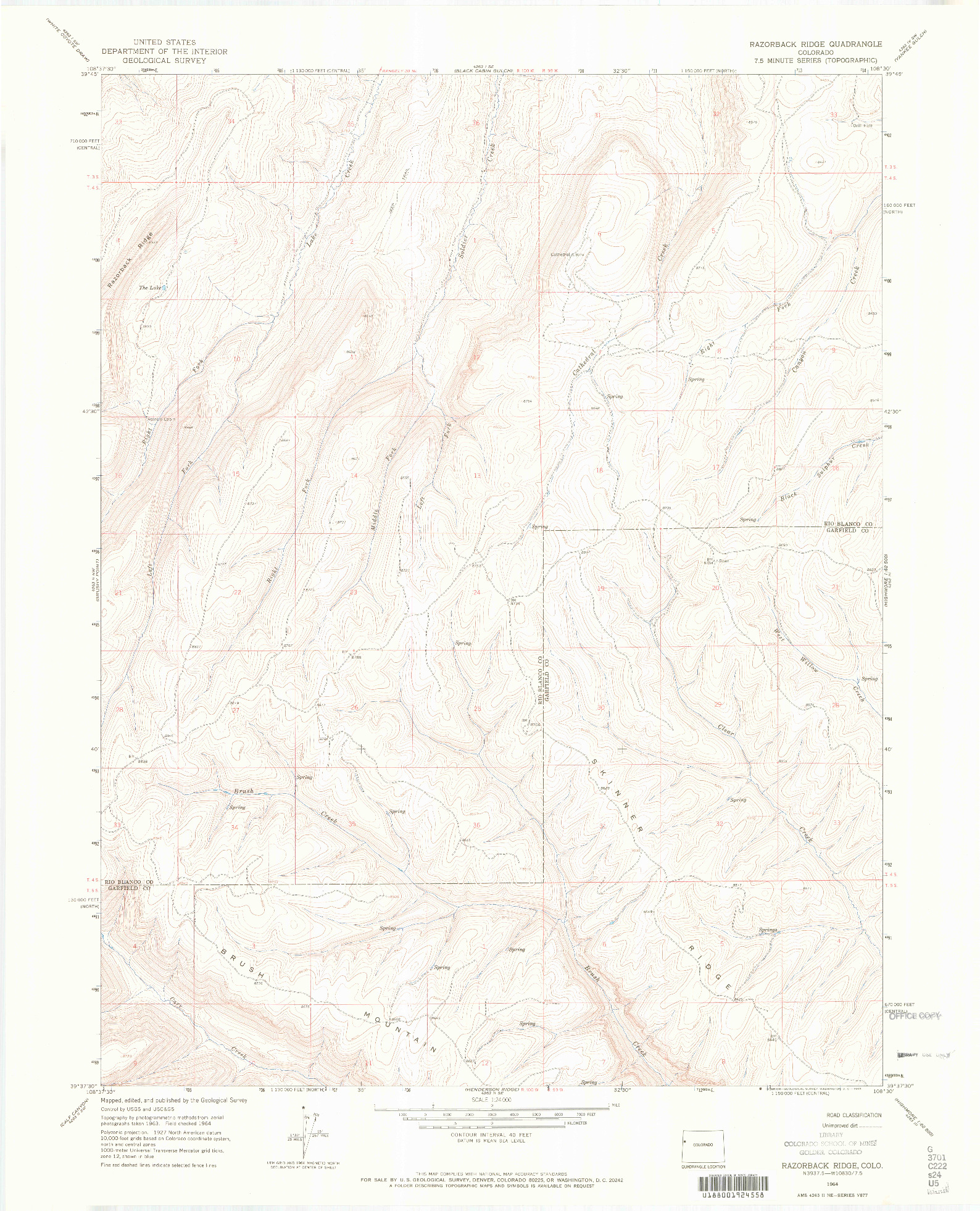 USGS 1:24000-SCALE QUADRANGLE FOR RAZORBACK RIDGE, CO 1964