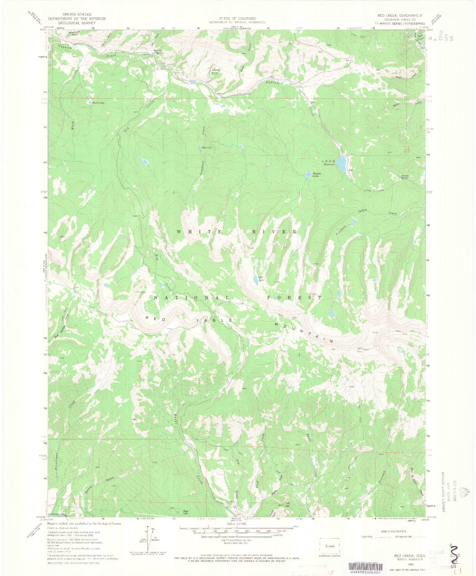 USGS 1:24000-SCALE QUADRANGLE FOR RED CREEK, CO 1961