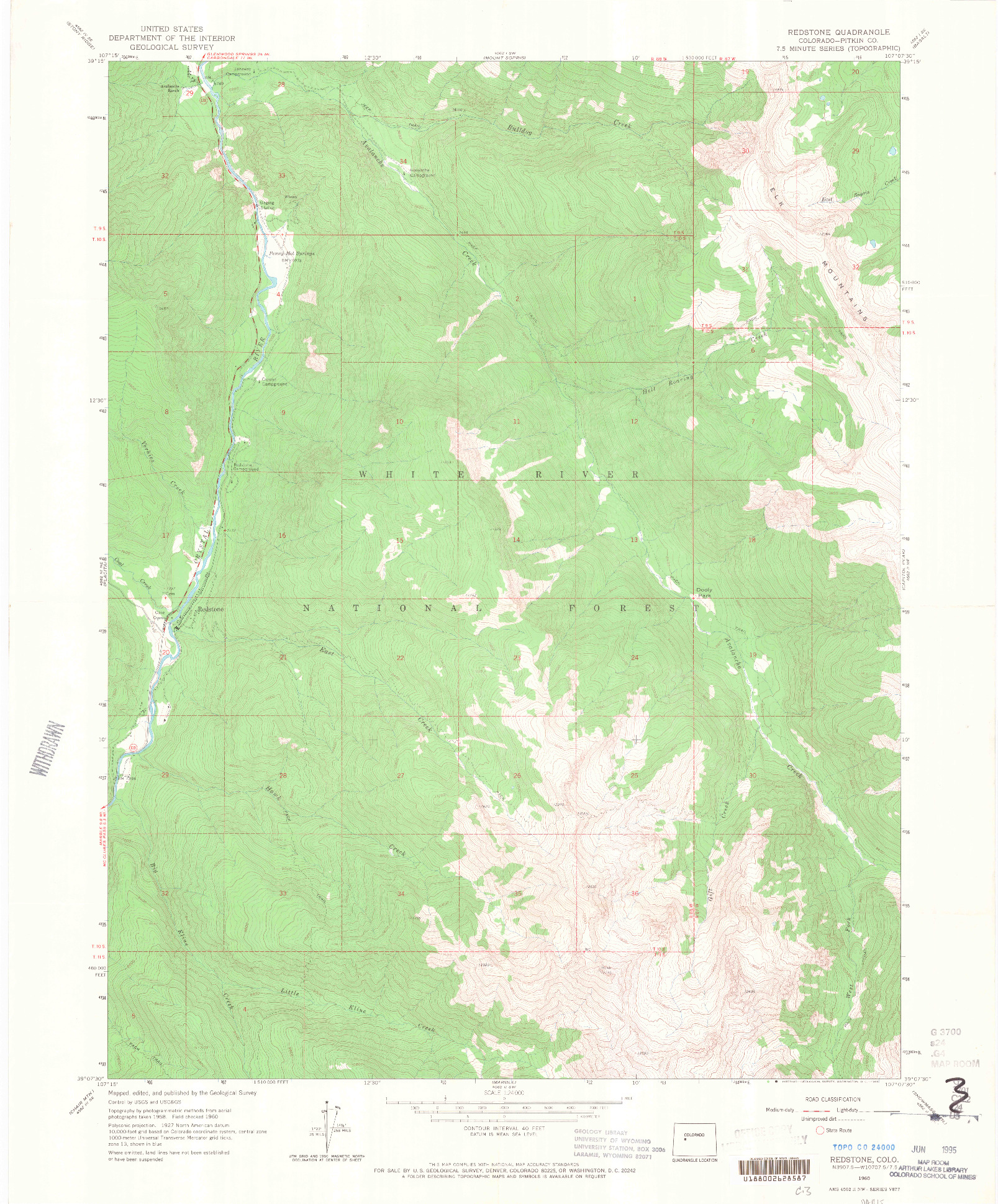 USGS 1:24000-SCALE QUADRANGLE FOR REDSTONE, CO 1960