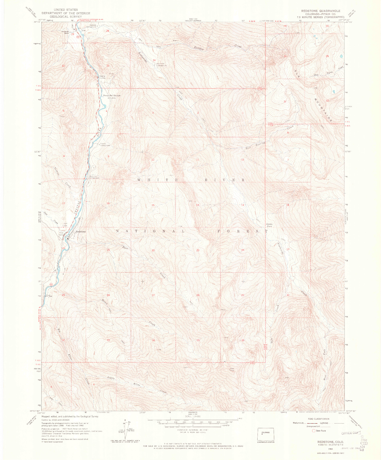 USGS 1:24000-SCALE QUADRANGLE FOR REDSTONE, CO 1960