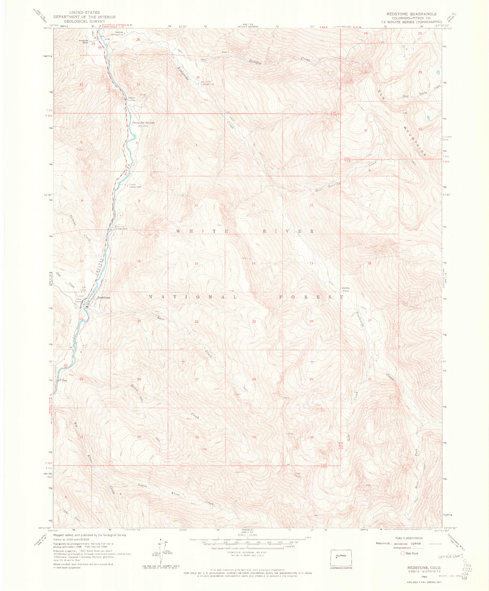 USGS 1:24000-SCALE QUADRANGLE FOR REDSTONE, CO 1960