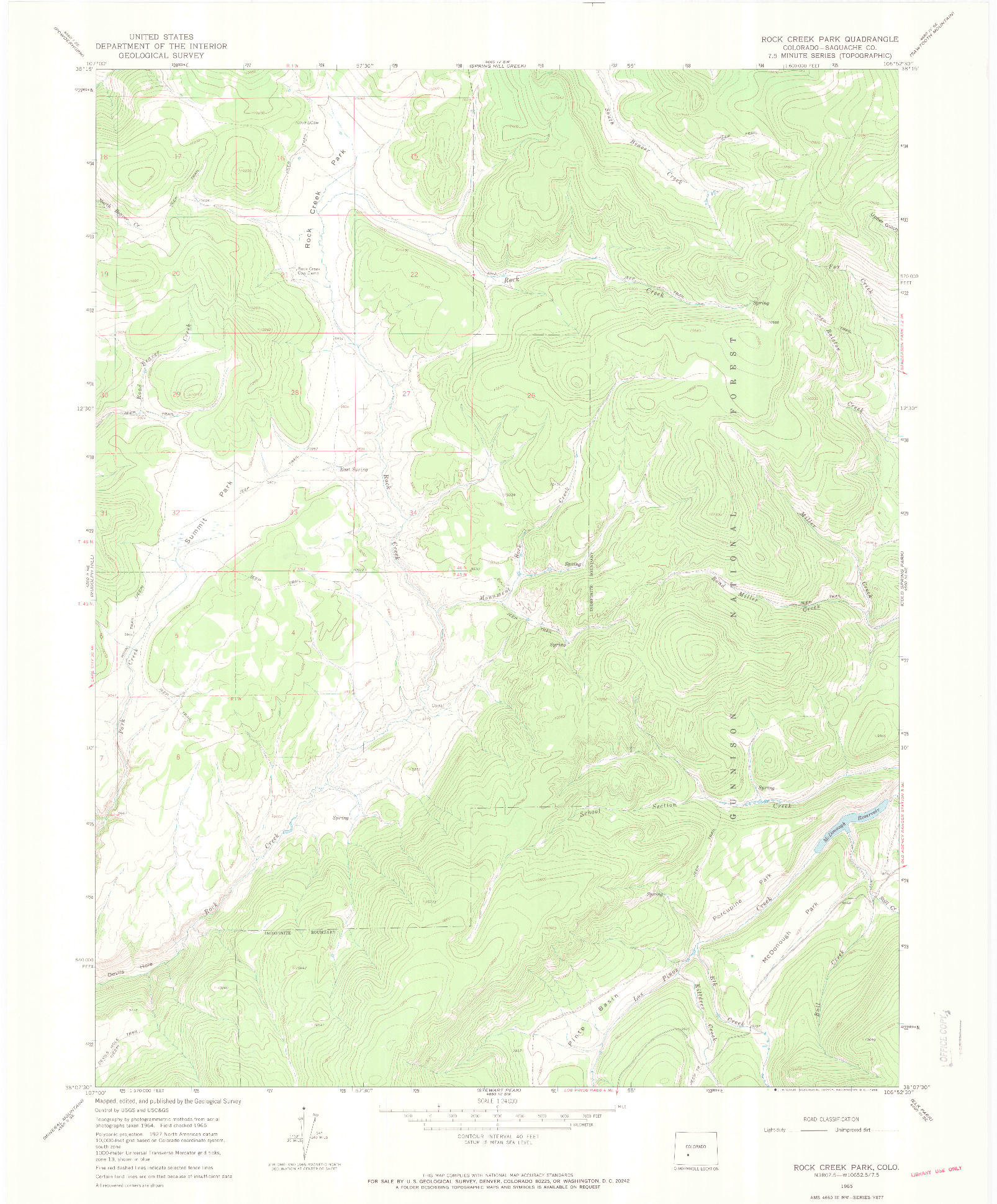 USGS 1:24000-SCALE QUADRANGLE FOR ROCK CREEK PARK, CO 1965