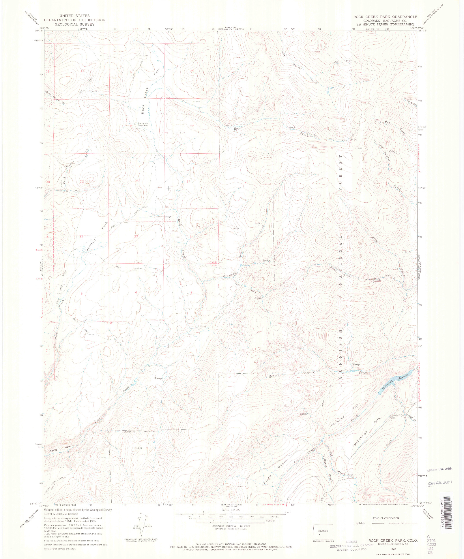 USGS 1:24000-SCALE QUADRANGLE FOR ROCK CREEK PARK, CO 1965