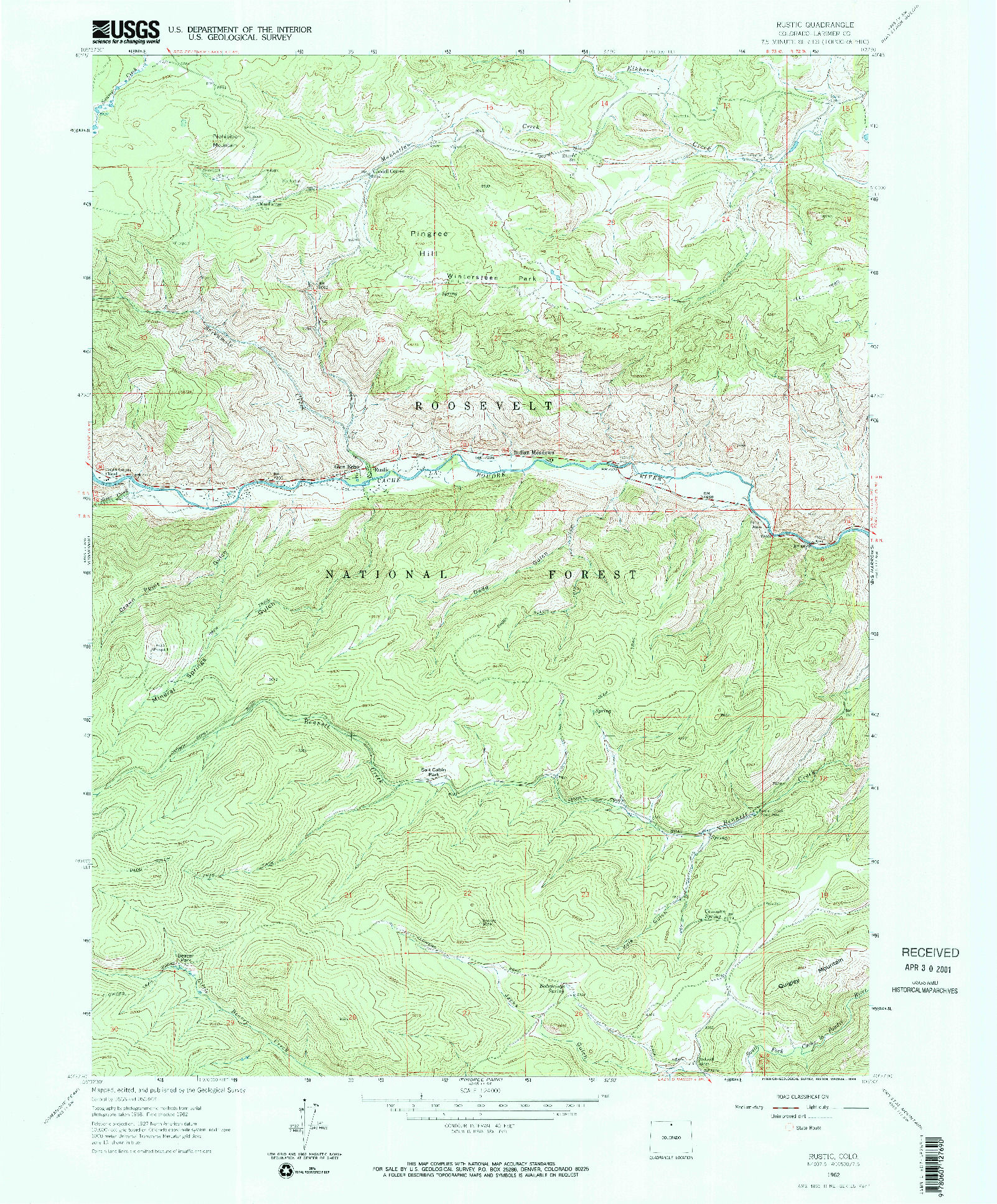 USGS 1:24000-SCALE QUADRANGLE FOR RUSTIC, CO 1962