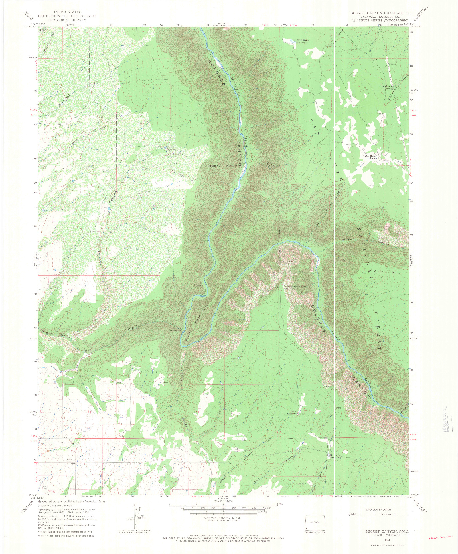 USGS 1:24000-SCALE QUADRANGLE FOR SECRET CANYON, CO 1964