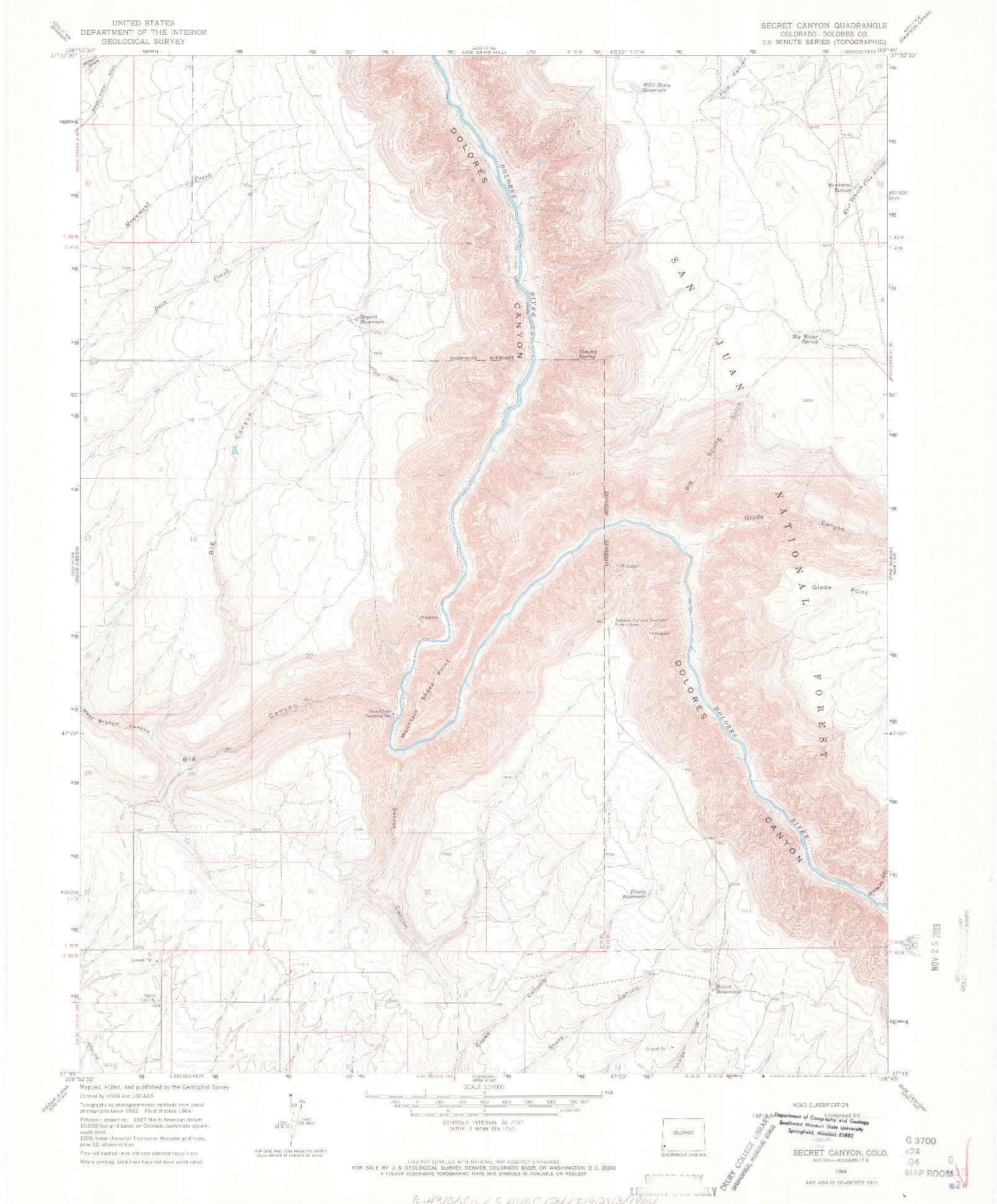 USGS 1:24000-SCALE QUADRANGLE FOR SECRET CANYON, CO 1964