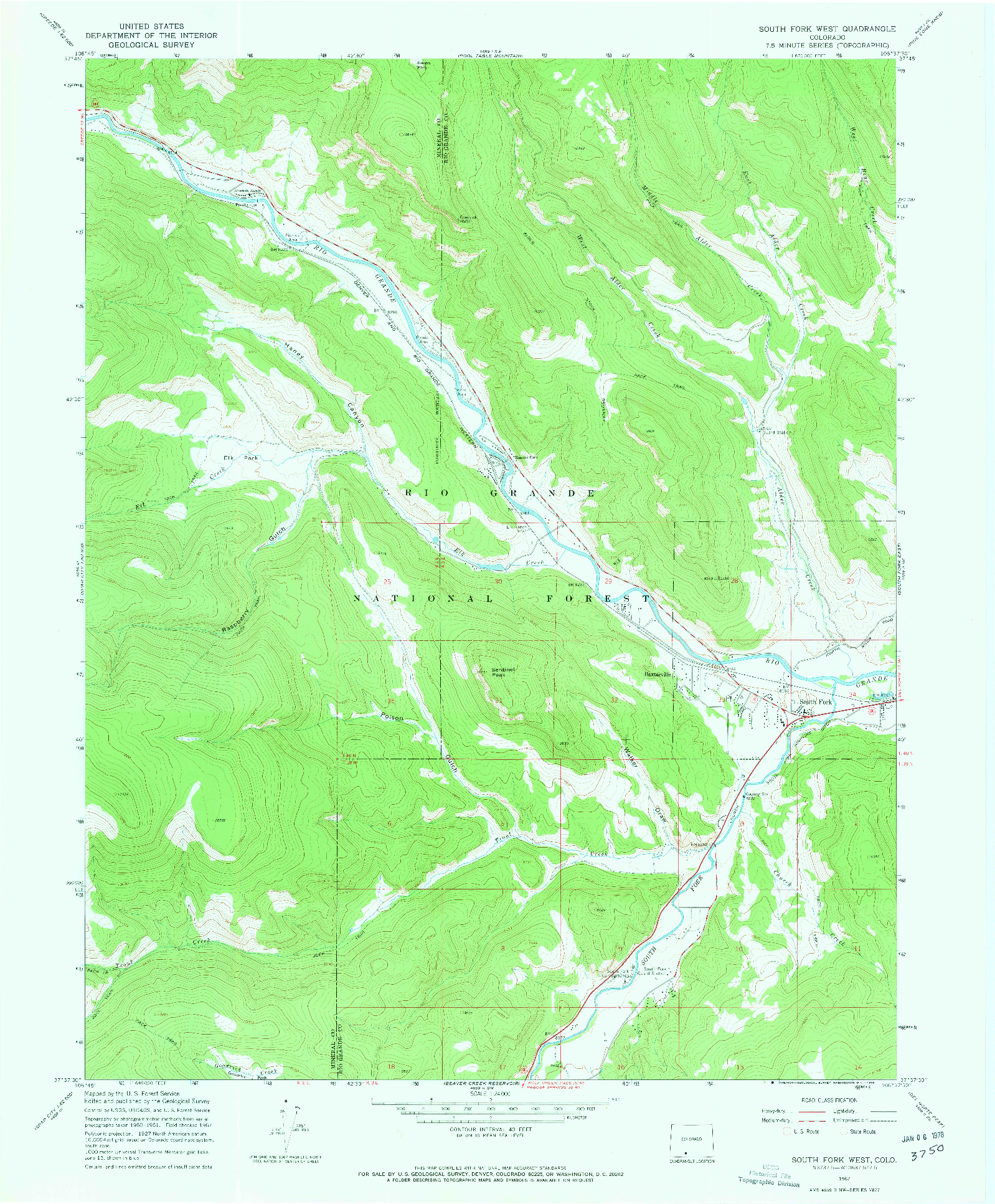 USGS 1:24000-SCALE QUADRANGLE FOR SOUTH FORK WEST, CO 1967