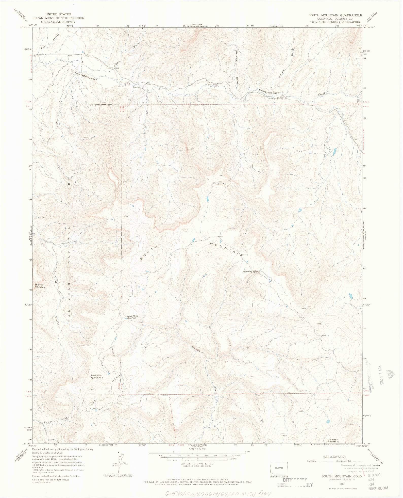 USGS 1:24000-SCALE QUADRANGLE FOR SOUTH MOUNTAIN, CO 1964