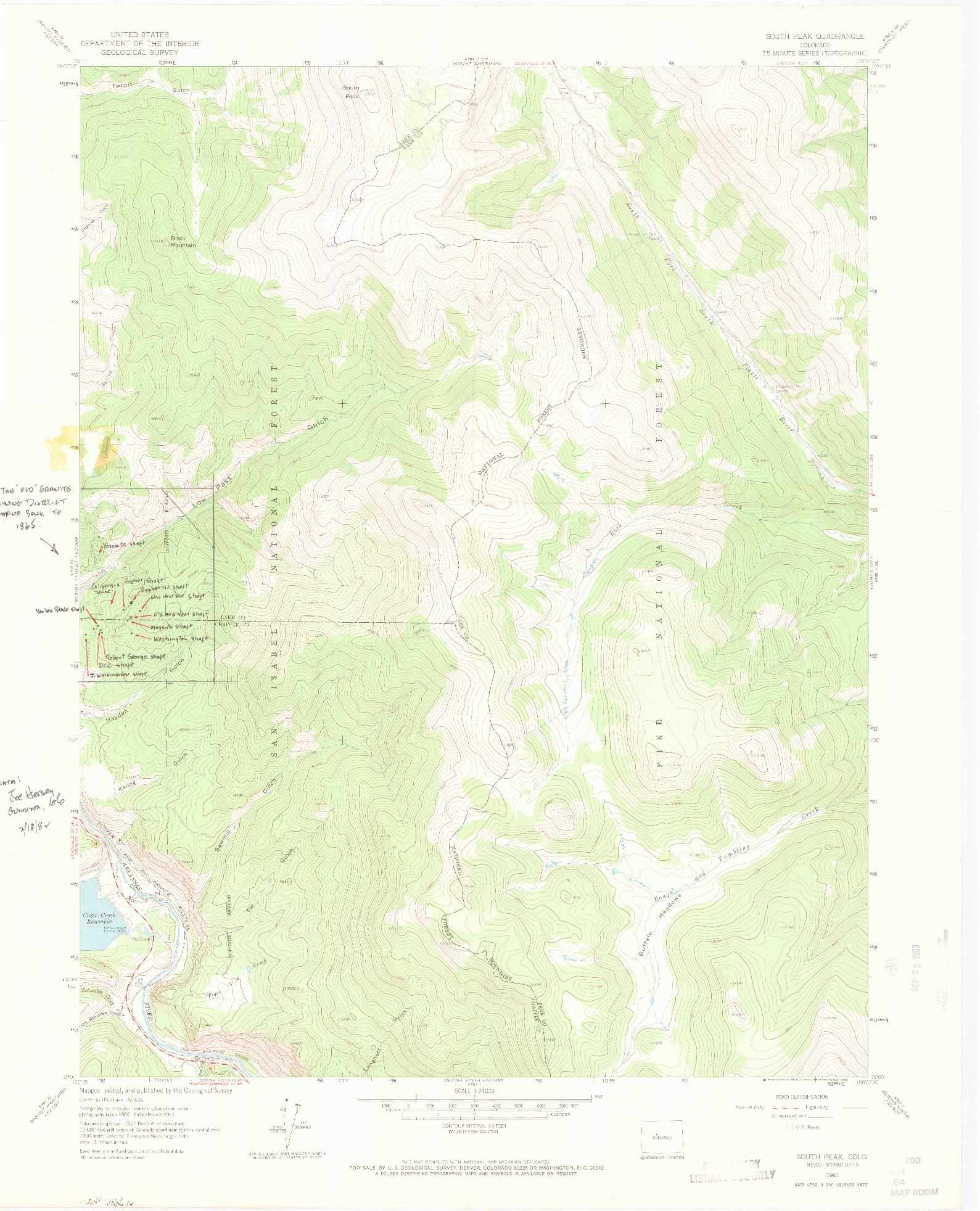 USGS 1:24000-SCALE QUADRANGLE FOR SOUTH PEAK, CO 1961