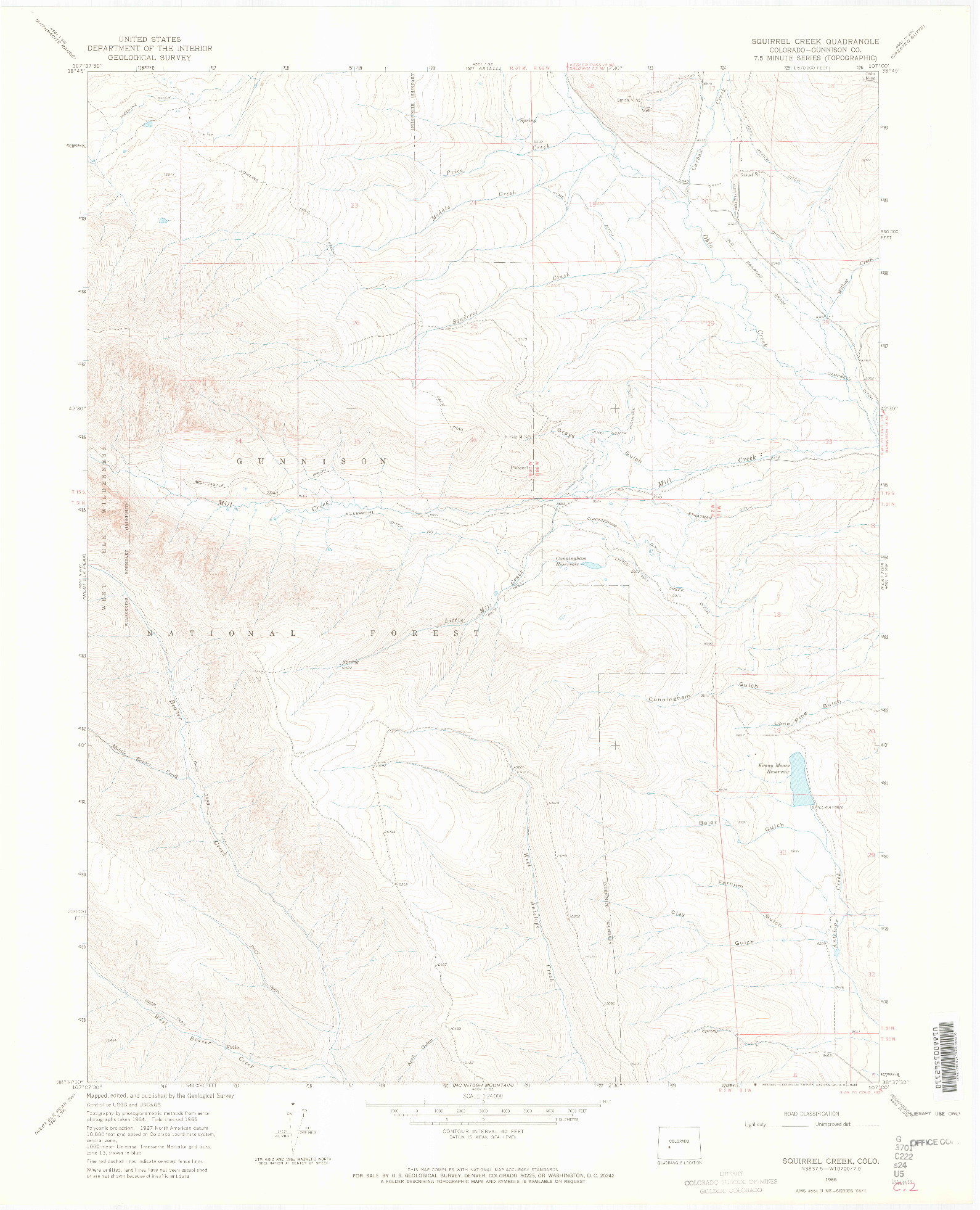 USGS 1:24000-SCALE QUADRANGLE FOR SQUIRREL CREEK, CO 1965