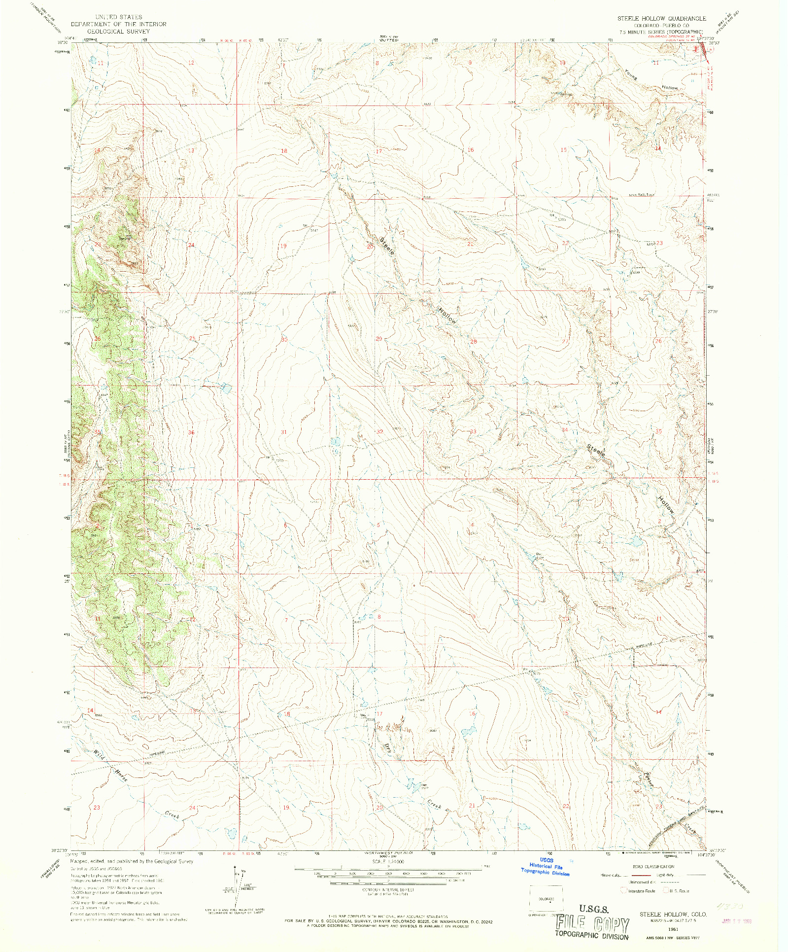 USGS 1:24000-SCALE QUADRANGLE FOR STEELE HOLLOW, CO 1961