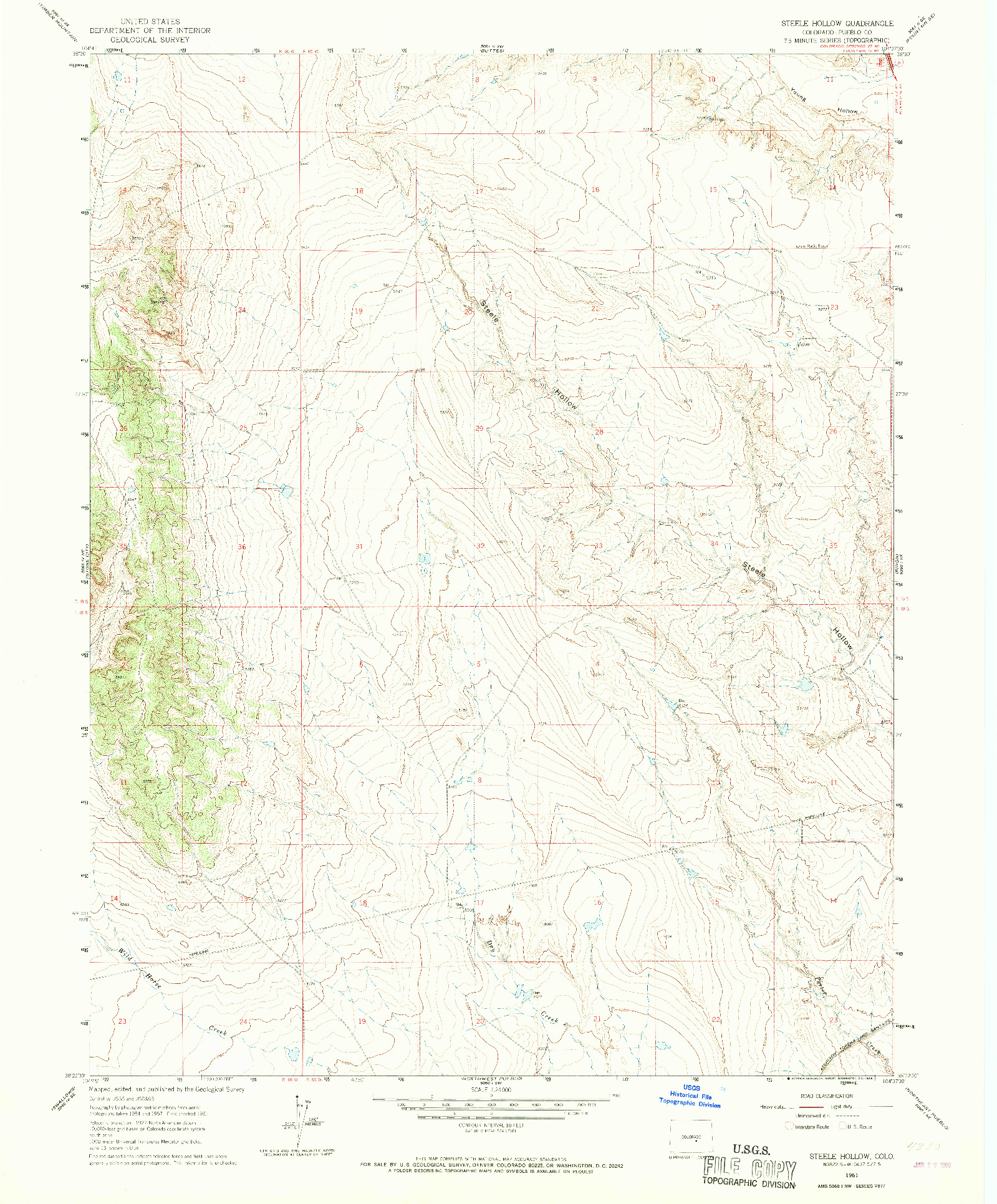USGS 1:24000-SCALE QUADRANGLE FOR STEELE HOLLOW, CO 1961
