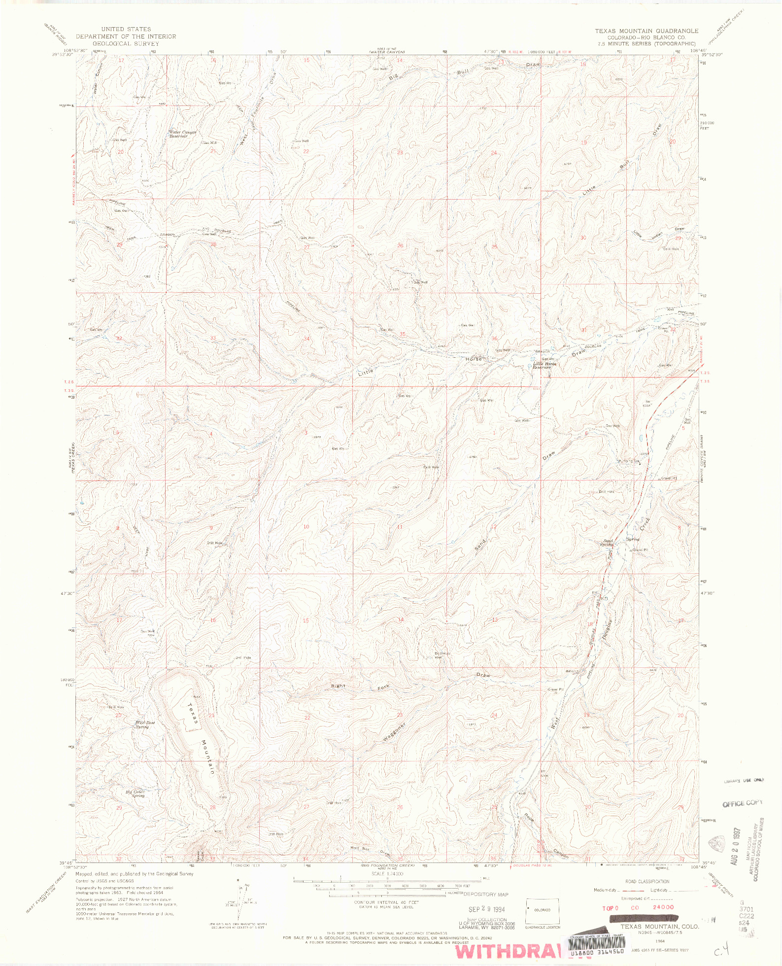 USGS 1:24000-SCALE QUADRANGLE FOR TEXAS MOUNTAIN, CO 1964