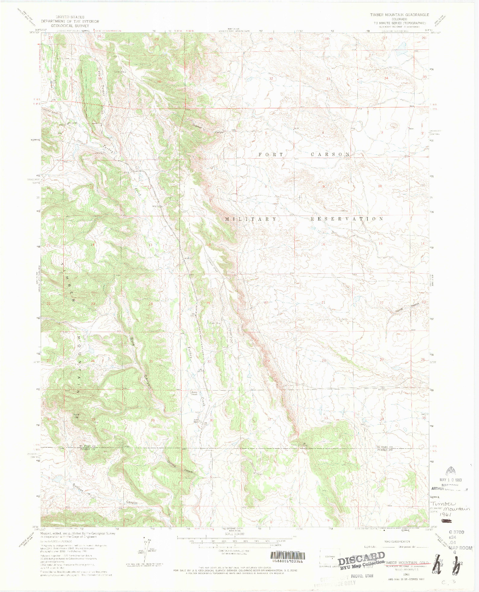 USGS 1:24000-SCALE QUADRANGLE FOR TIMBER MOUNTAIN, CO 1961