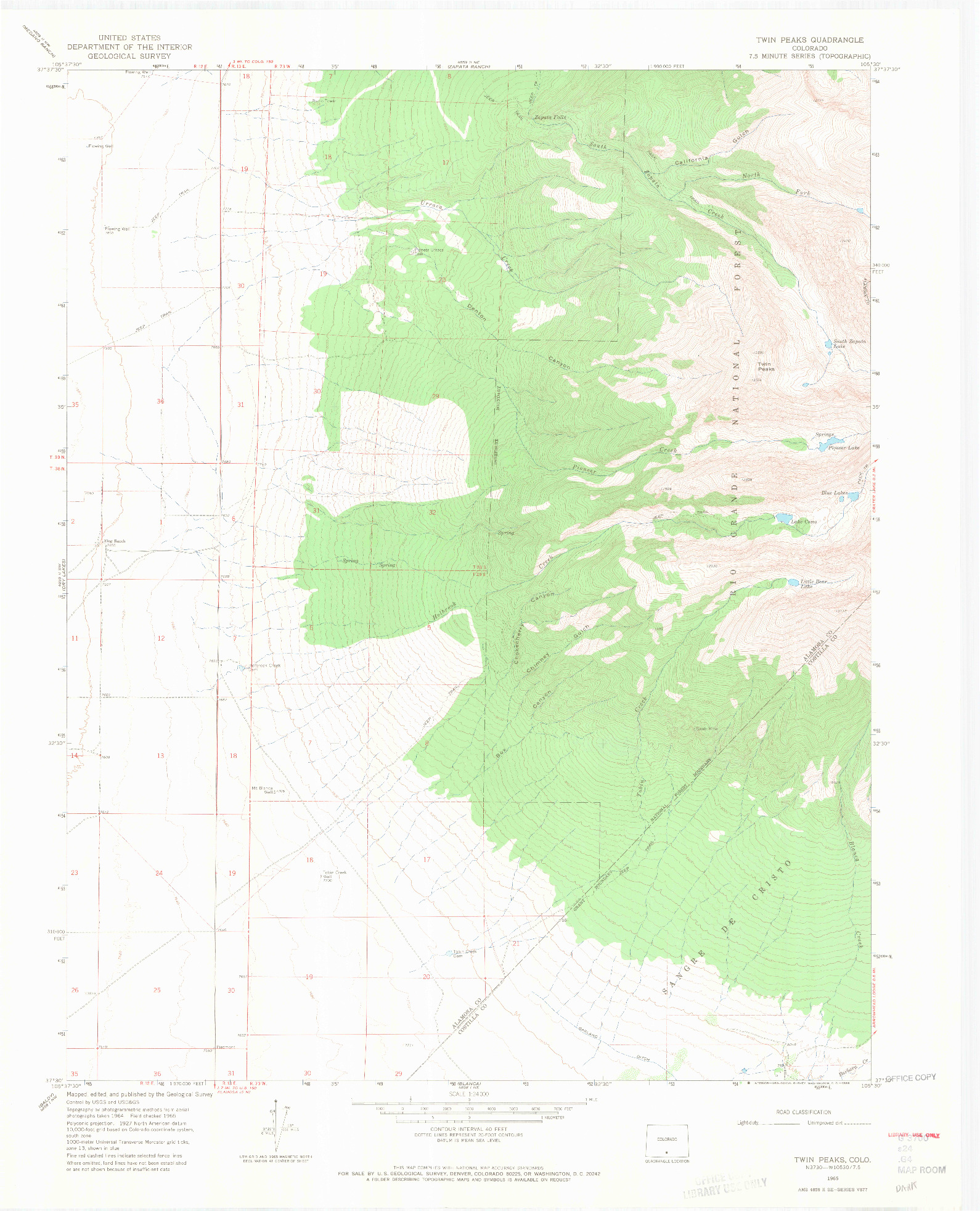 USGS 1:24000-SCALE QUADRANGLE FOR TWIN PEAKS, CO 1965