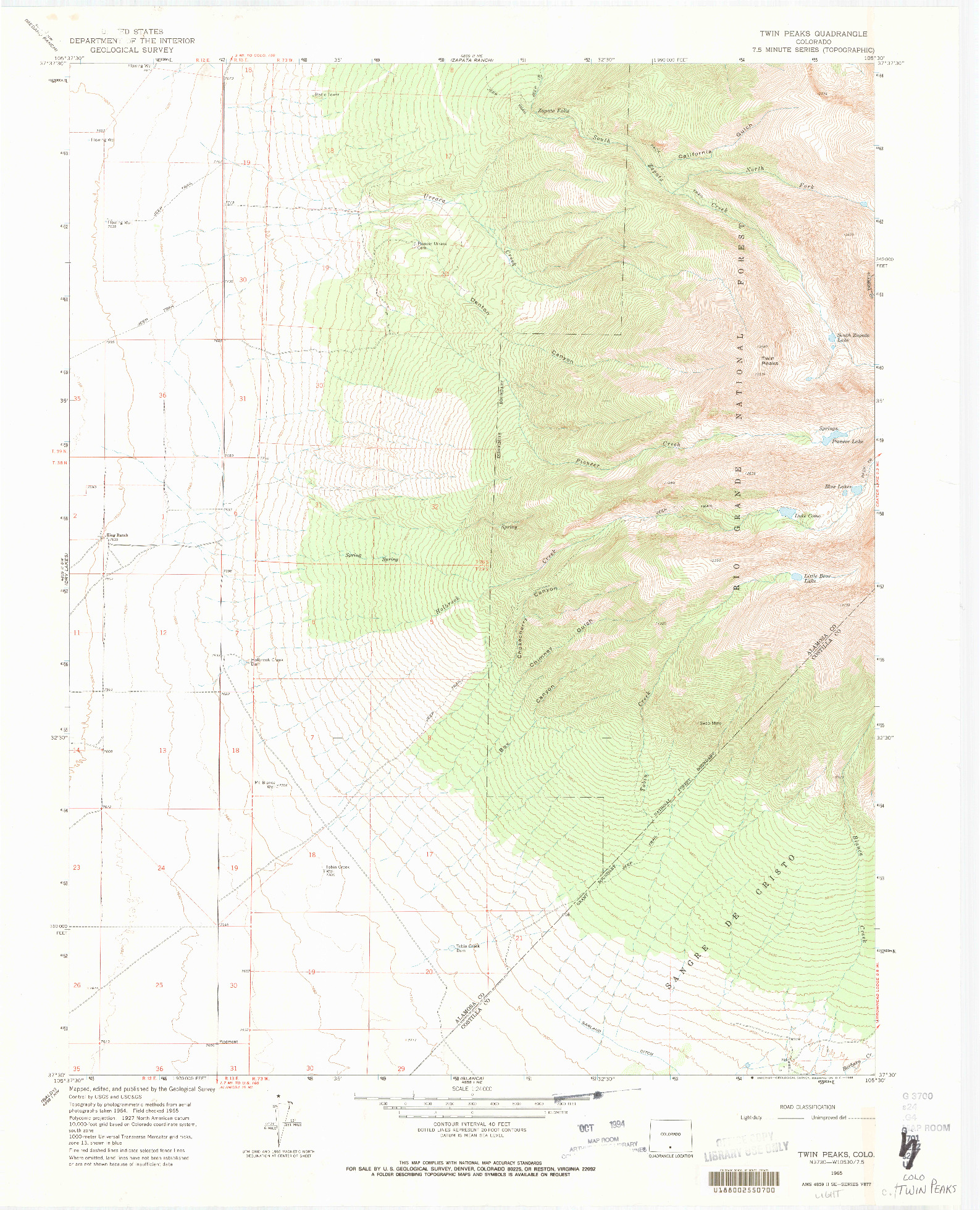 USGS 1:24000-SCALE QUADRANGLE FOR TWIN PEAKS, CO 1965