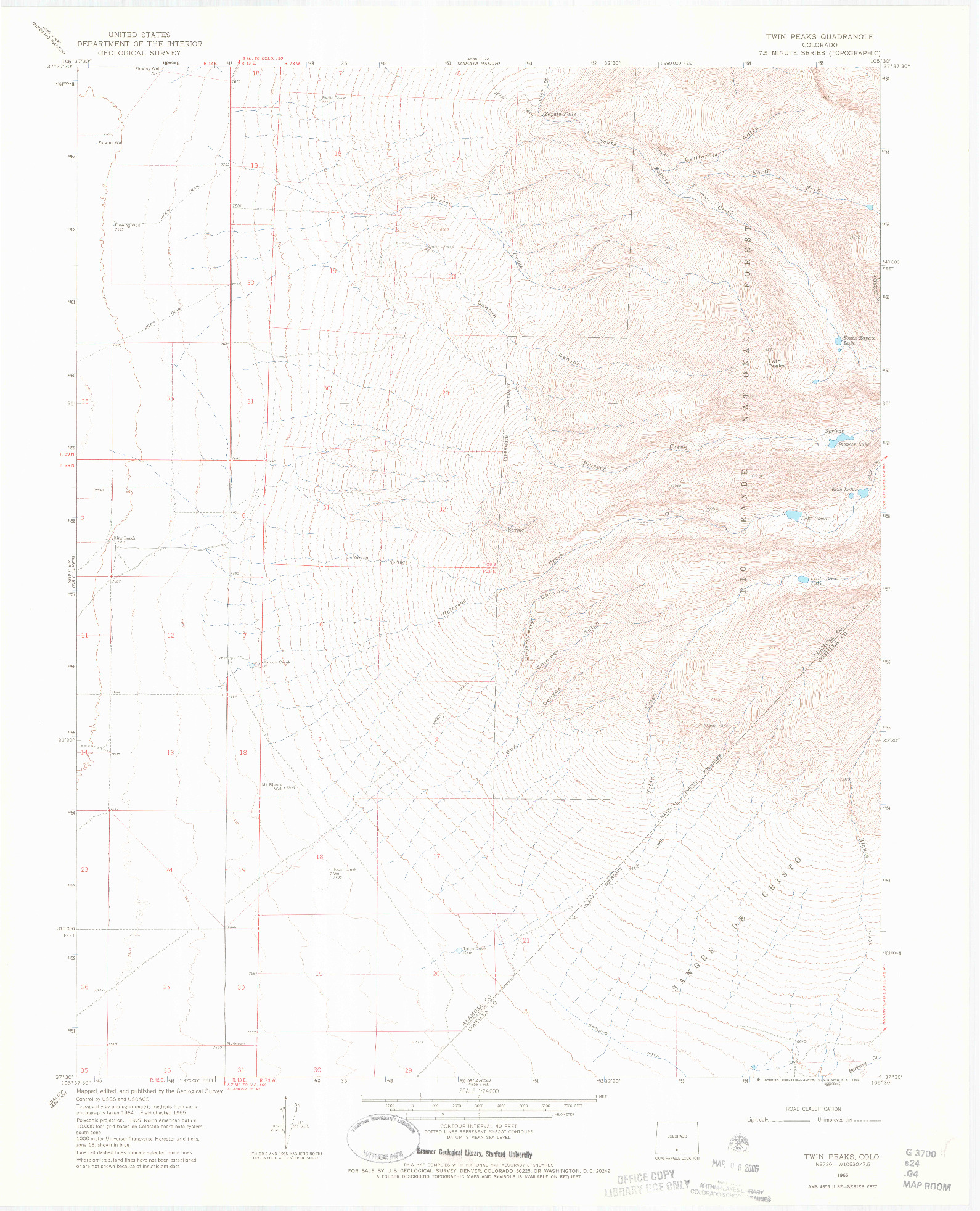 USGS 1:24000-SCALE QUADRANGLE FOR TWIN PEAKS, CO 1965