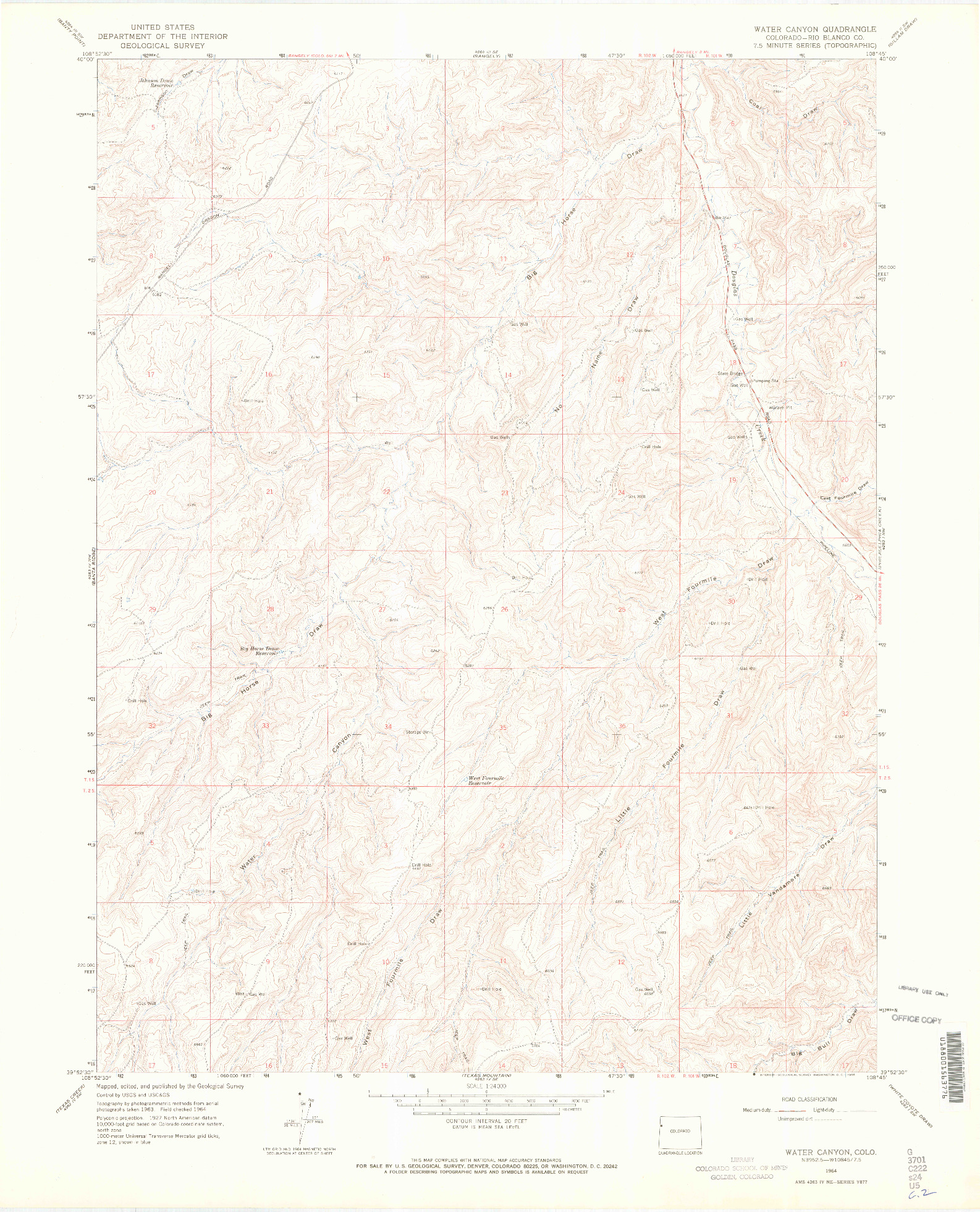 USGS 1:24000-SCALE QUADRANGLE FOR WATER CANYON, CO 1964
