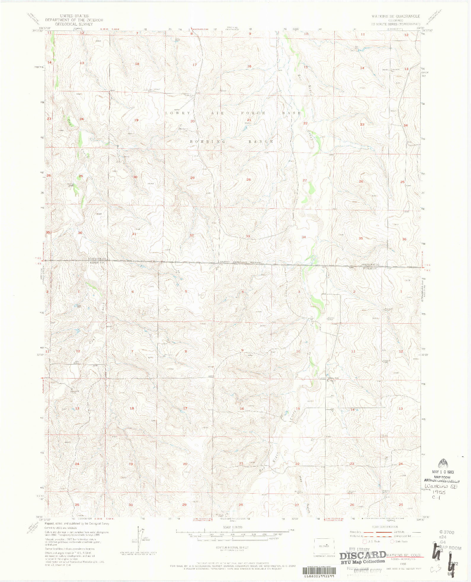 USGS 1:24000-SCALE QUADRANGLE FOR WATKINS SE, CO 1955