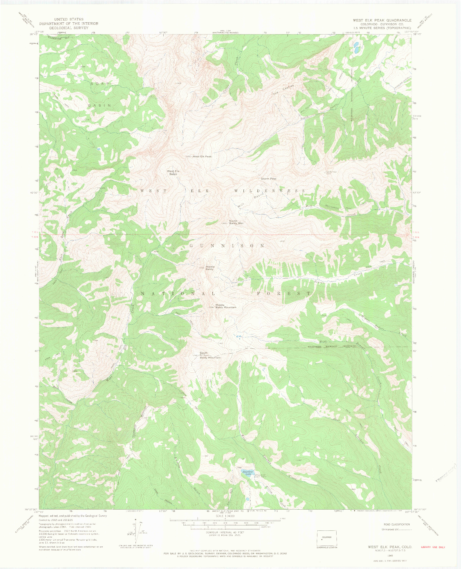 USGS 1:24000-SCALE QUADRANGLE FOR WEST ELK PEAK, CO 1965