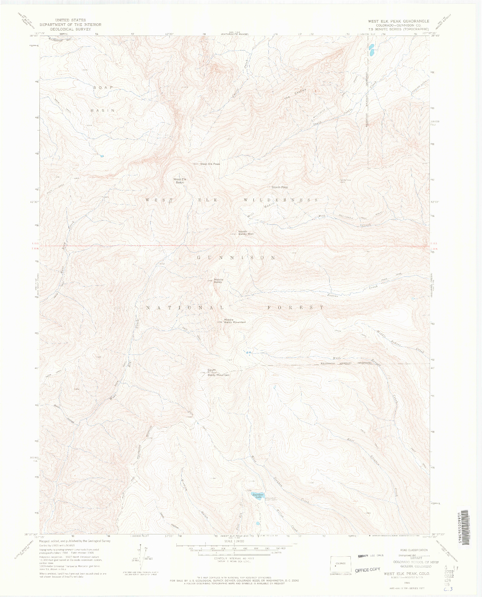 USGS 1:24000-SCALE QUADRANGLE FOR WEST ELK PEAK, CO 1965