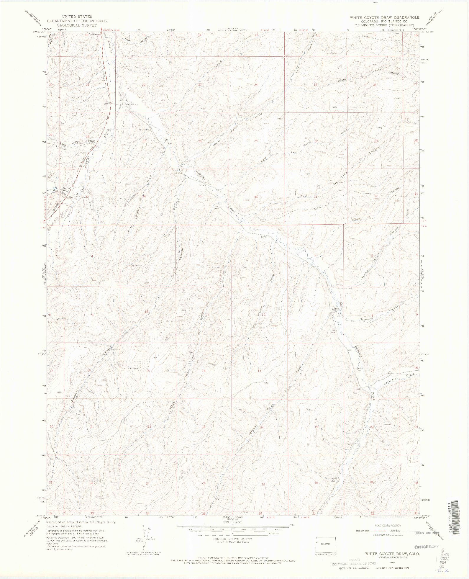USGS 1:24000-SCALE QUADRANGLE FOR WHITE COYOTE DRAW, CO 1964