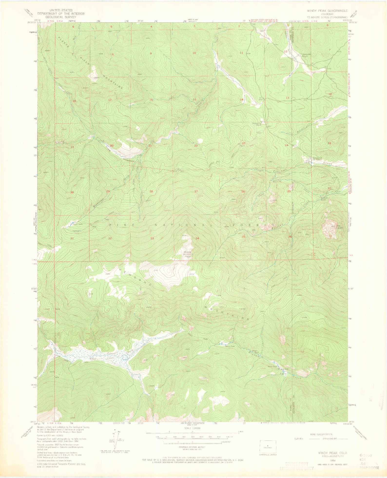 USGS 1:24000-SCALE QUADRANGLE FOR WINDY PEAK, CO 1954