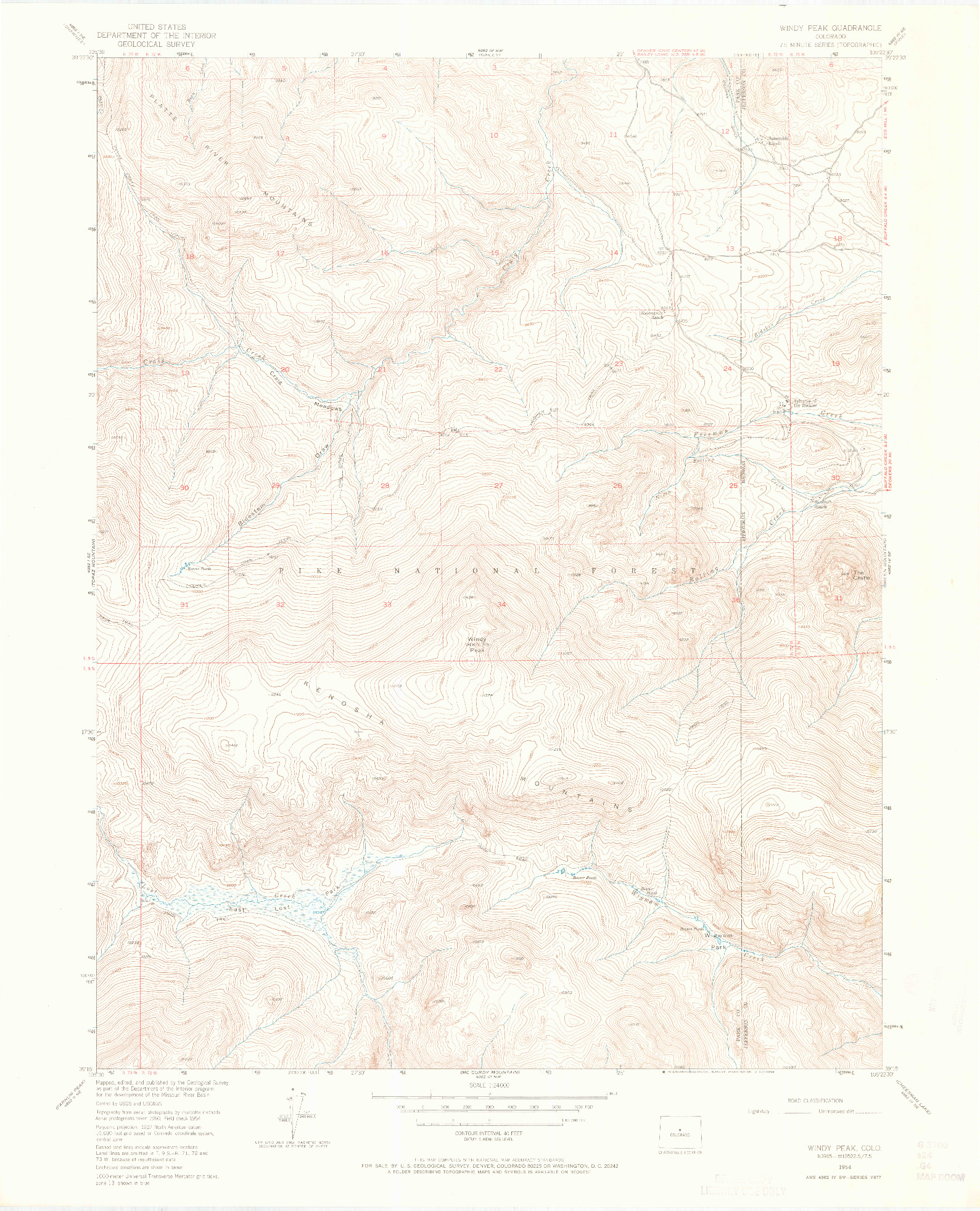 USGS 1:24000-SCALE QUADRANGLE FOR WINDY PEAK, CO 1954