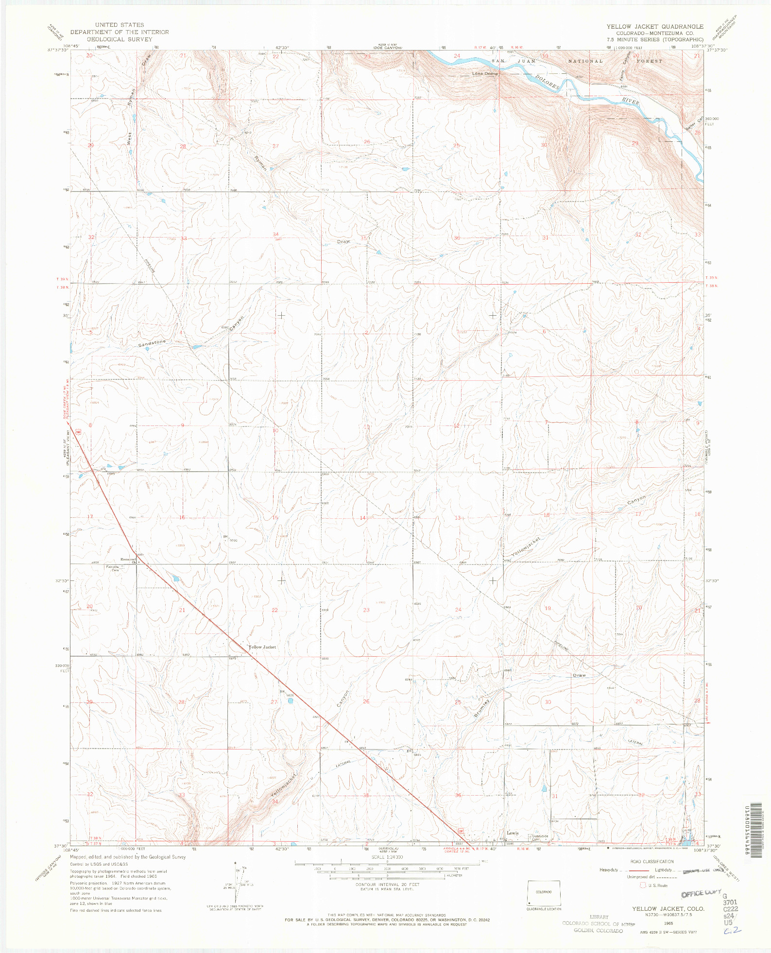 USGS 1:24000-SCALE QUADRANGLE FOR YELLOW JACKET, CO 1965