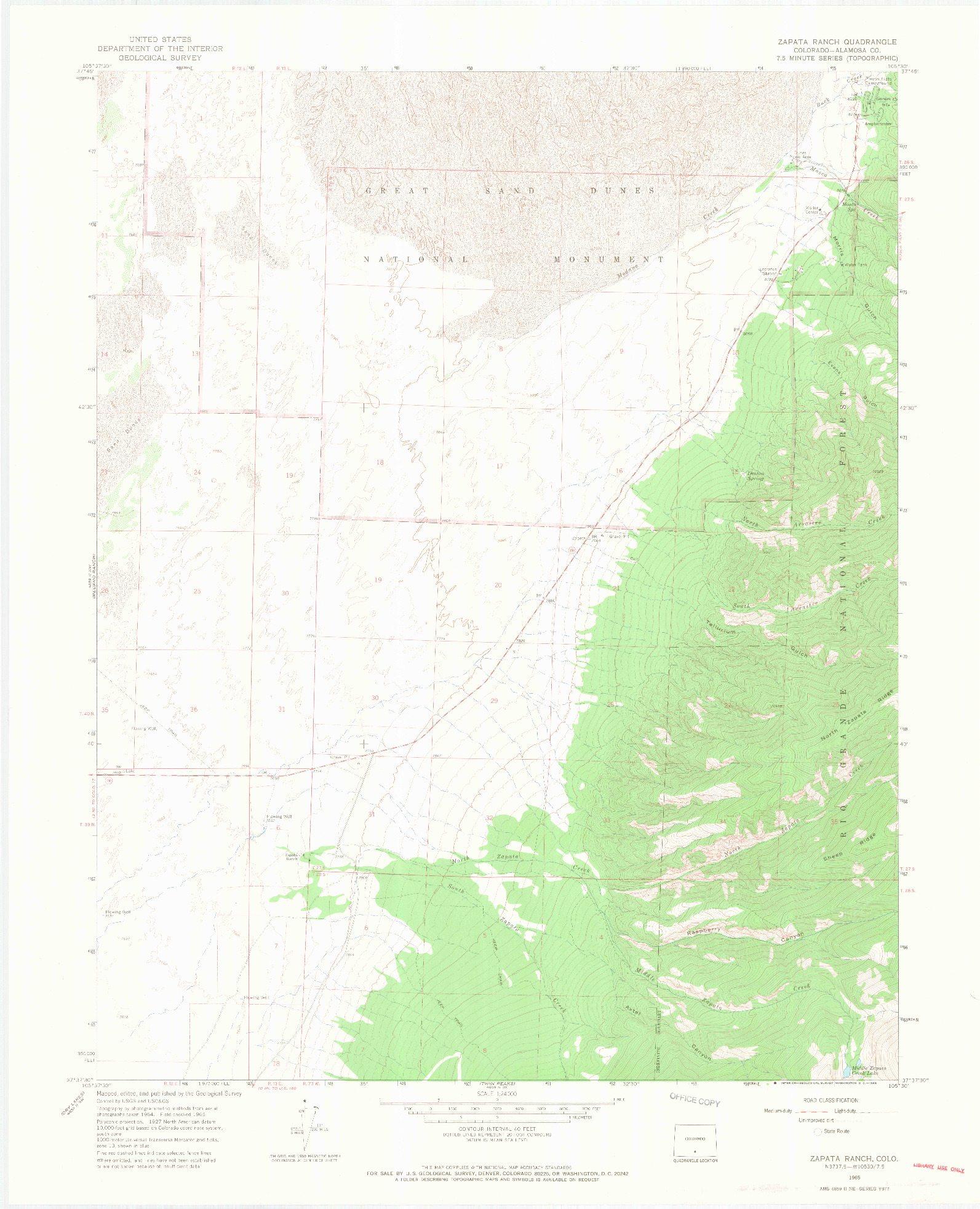 USGS 1:24000-SCALE QUADRANGLE FOR ZAPATA RANCH, CO 1965
