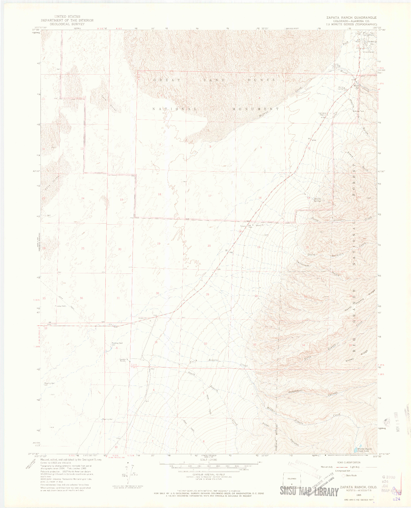 USGS 1:24000-SCALE QUADRANGLE FOR ZAPATA RANCH, CO 1965