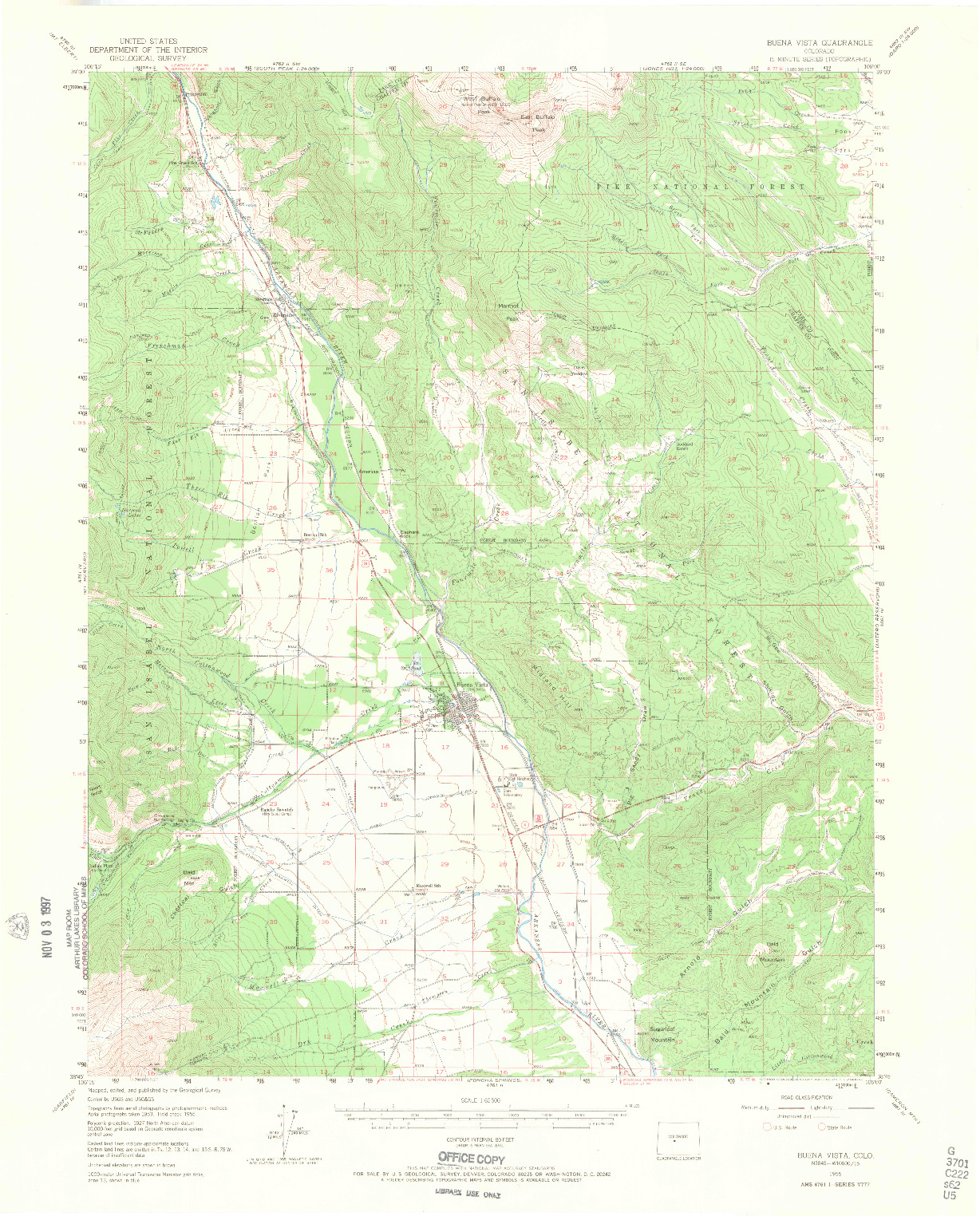 USGS 1:62500-SCALE QUADRANGLE FOR BUENA VISTA, CO 1955