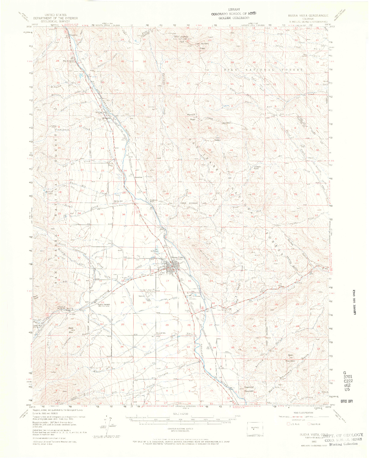 USGS 1:62500-SCALE QUADRANGLE FOR BUENA VISTA, CO 1955