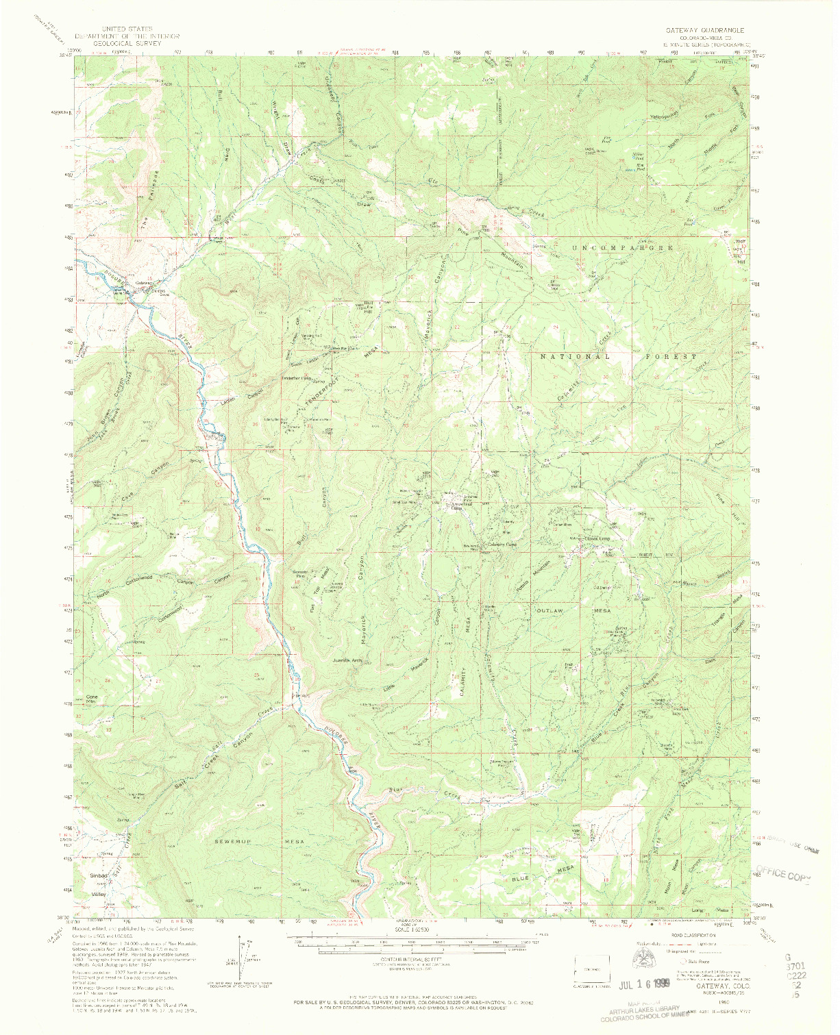 USGS 1:62500-SCALE QUADRANGLE FOR GATEWAY, CO 1960